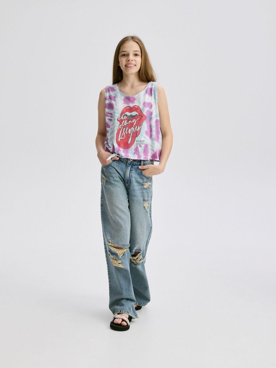 Blue Super Wide-Leg Jeans With A Used Look, , medium