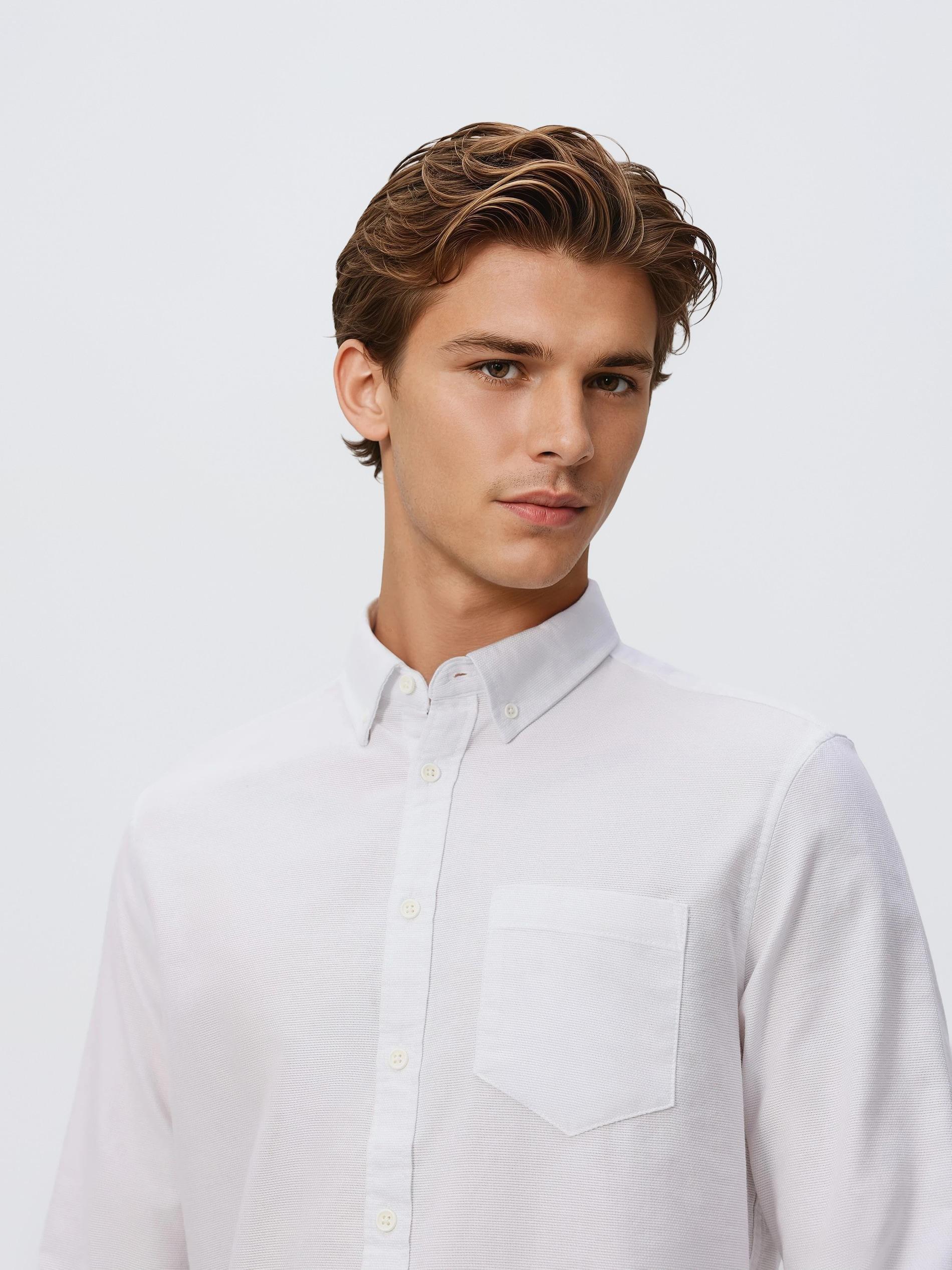 White Slim Fit Cotton Rich Shirt, White, medium
