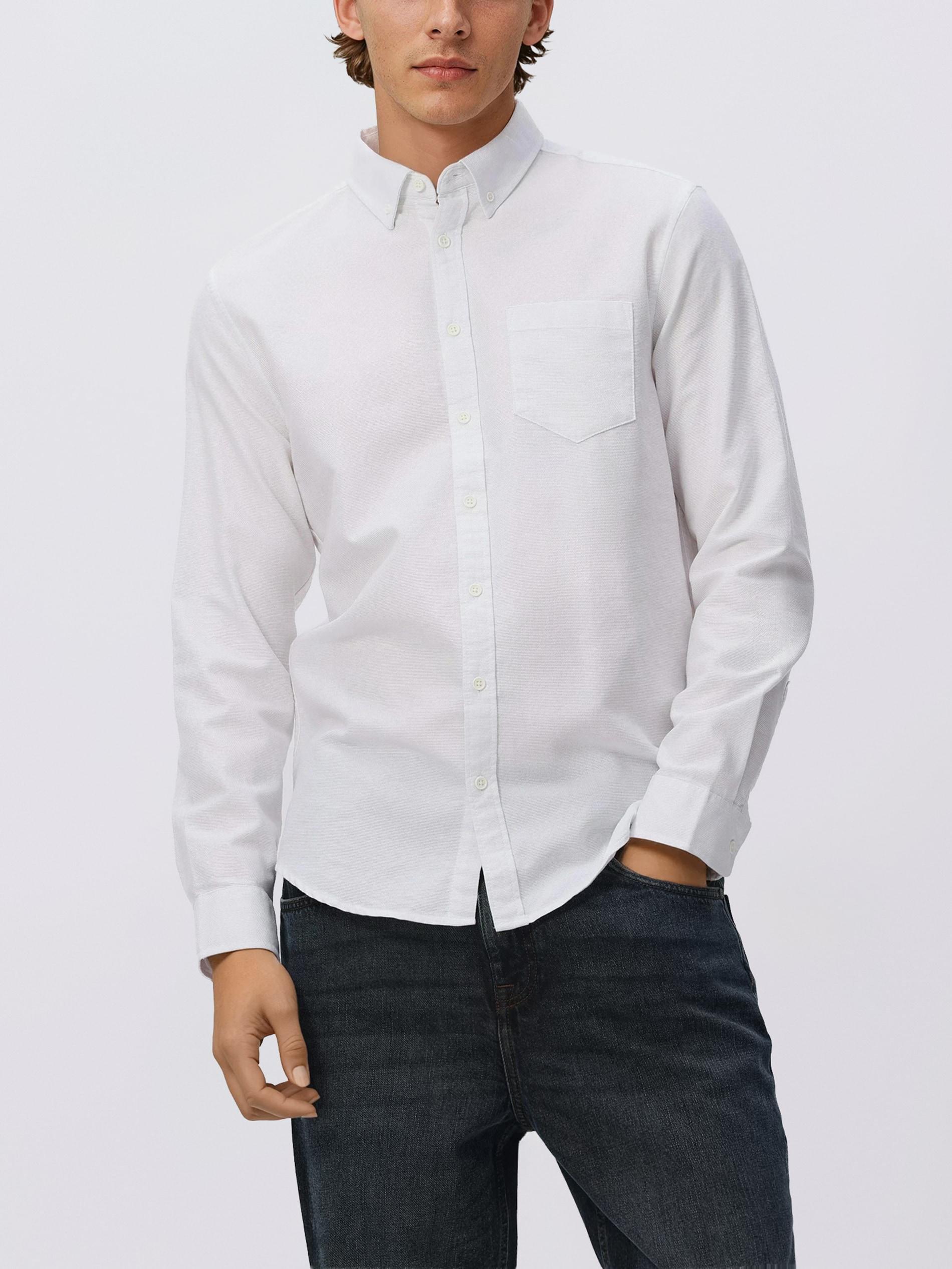 White Slim Fit Cotton Rich Shirt, White, large image number 1
