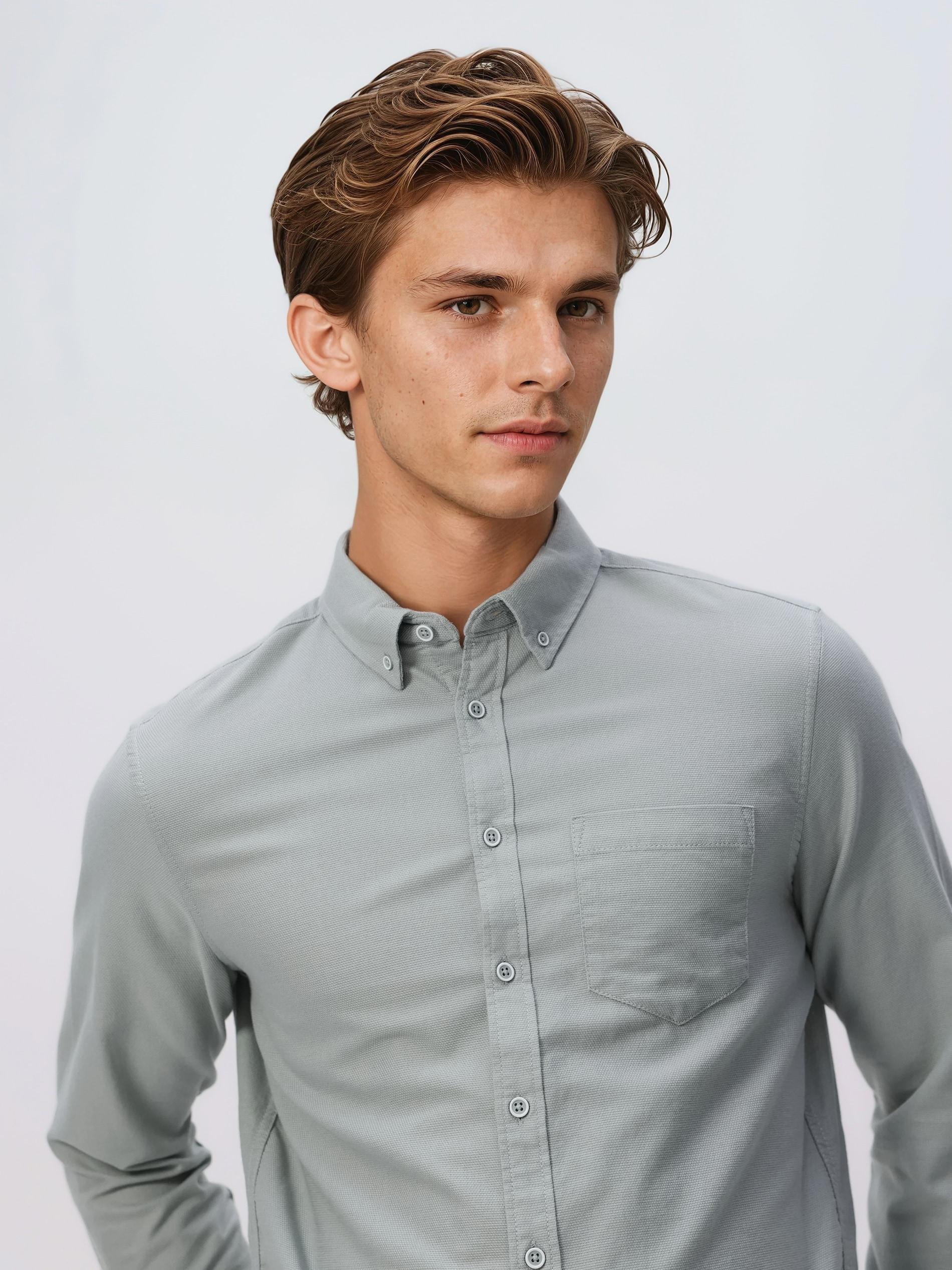 Green Slim Fit Cotton Rich Shirt, Green, medium