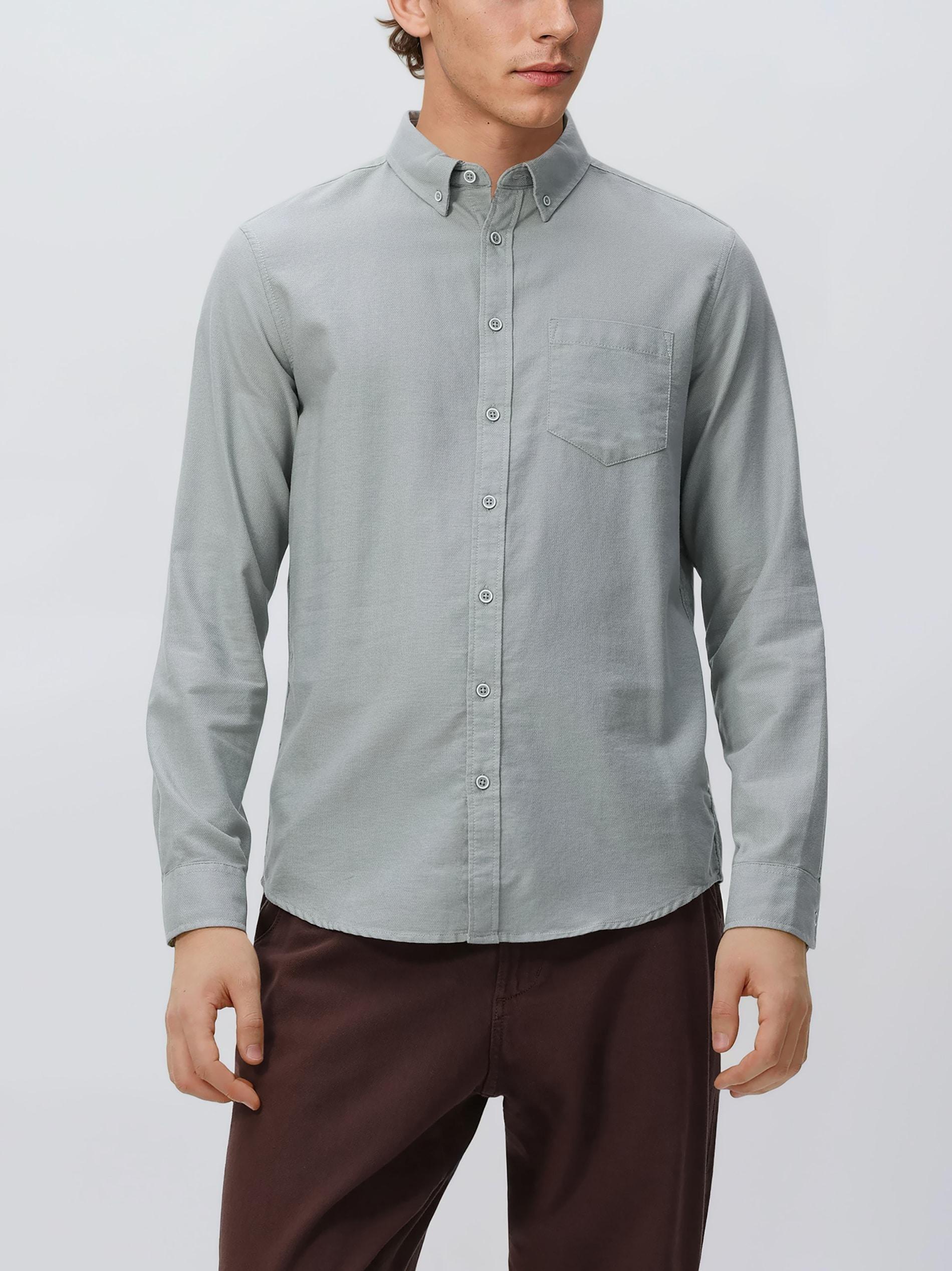 Green Slim Fit Cotton Rich Shirt, Green, medium