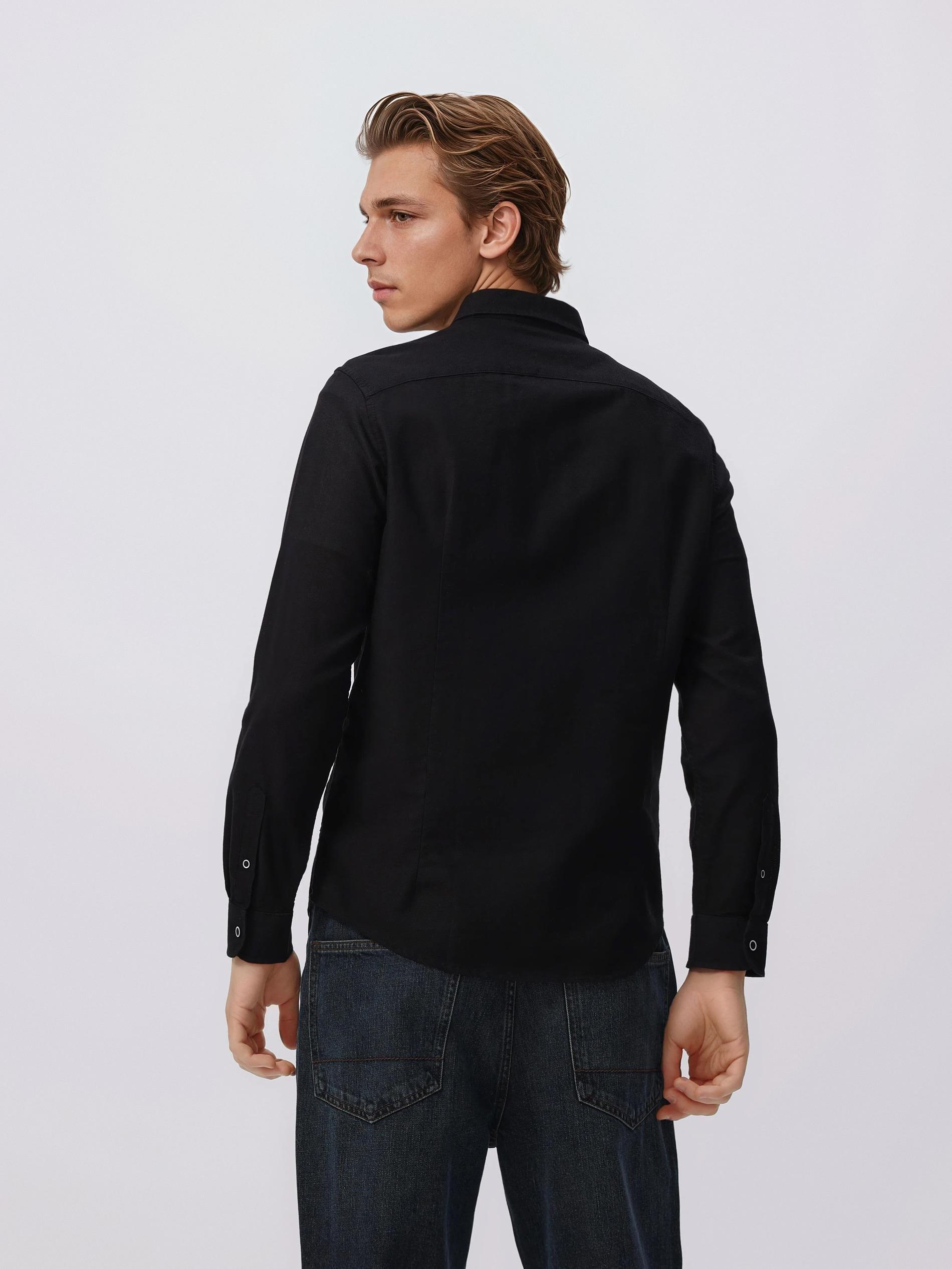 Black Slim Fit Cotton Rich Shirt, Black, medium