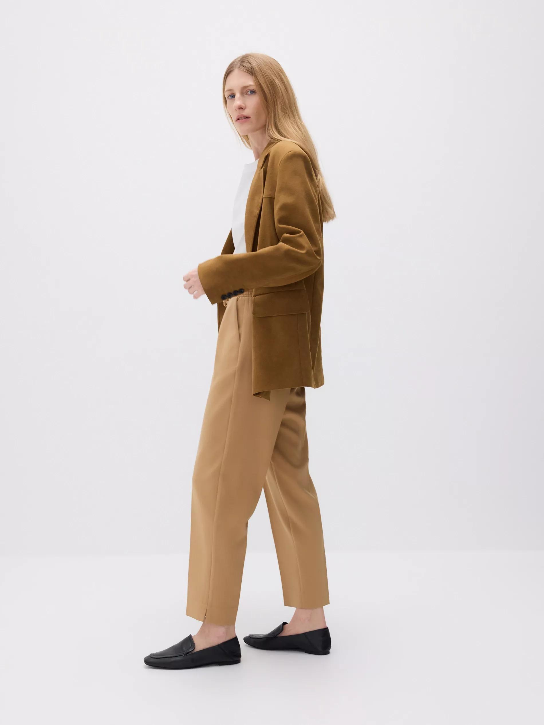Brown Elastic Waist Trousers, , large image number 1