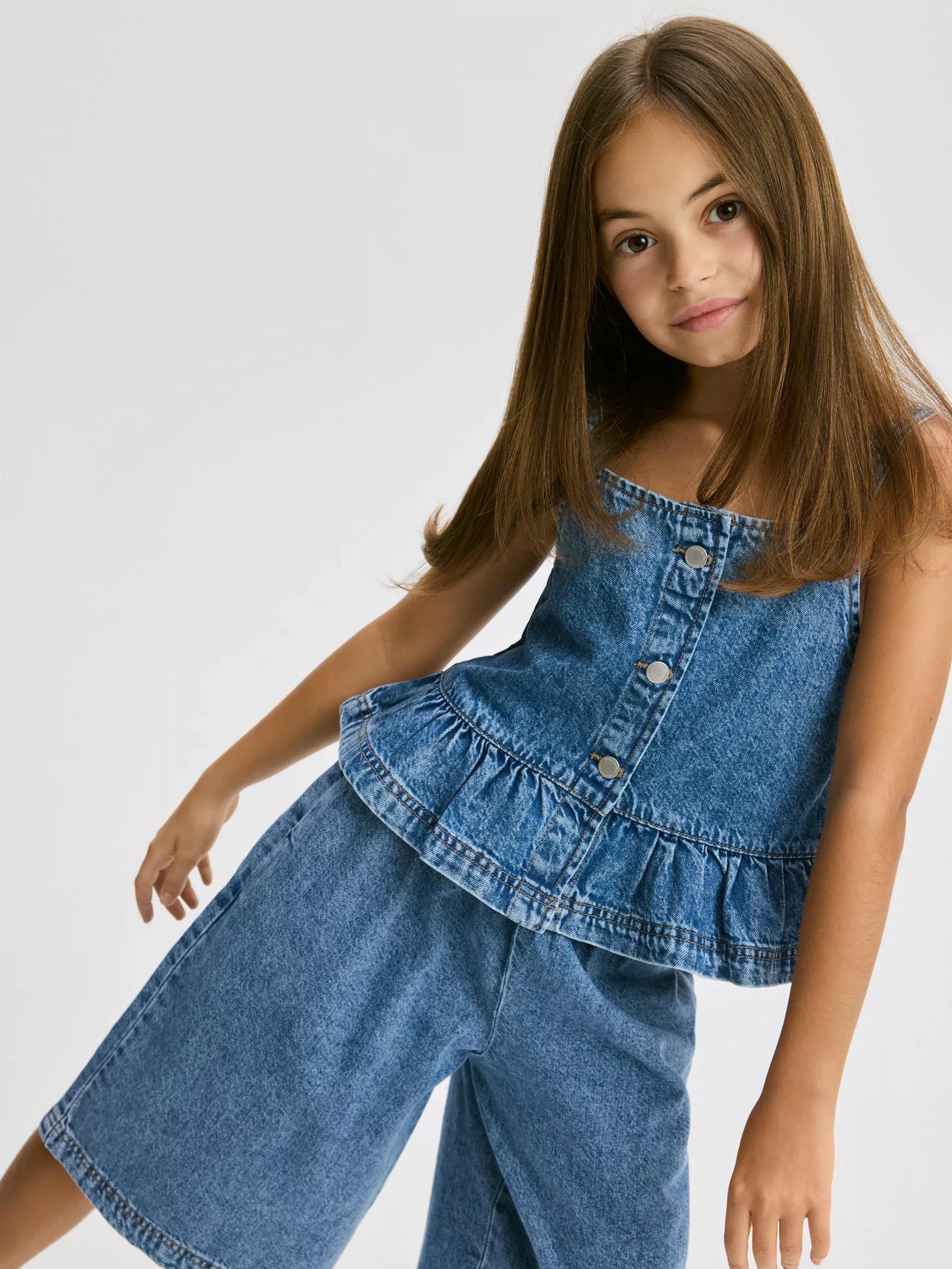 Blue Jeans Denim Top With Frill, , large image number 0