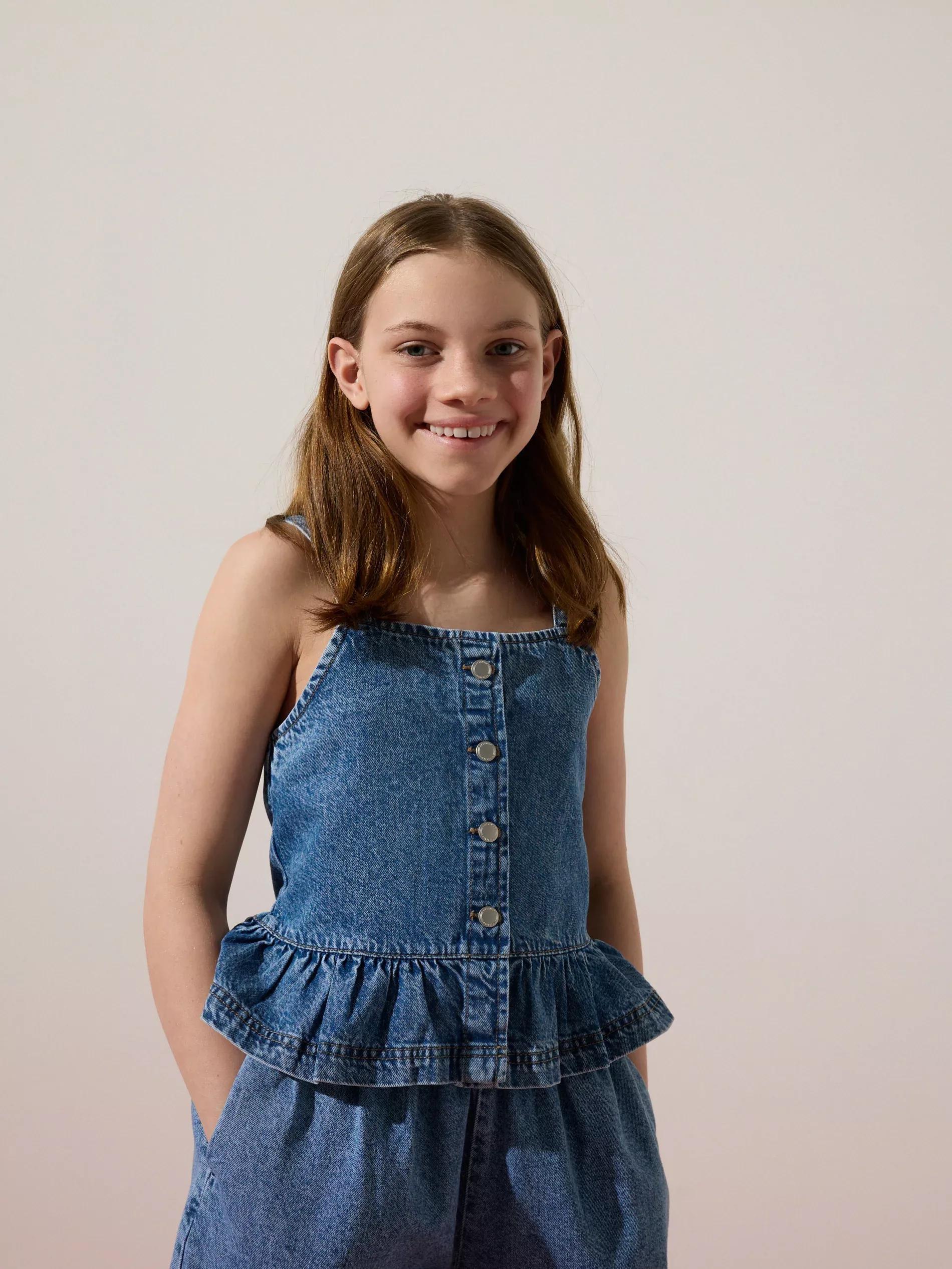 Blue Jeans Denim Top With Frill, , large image number 1