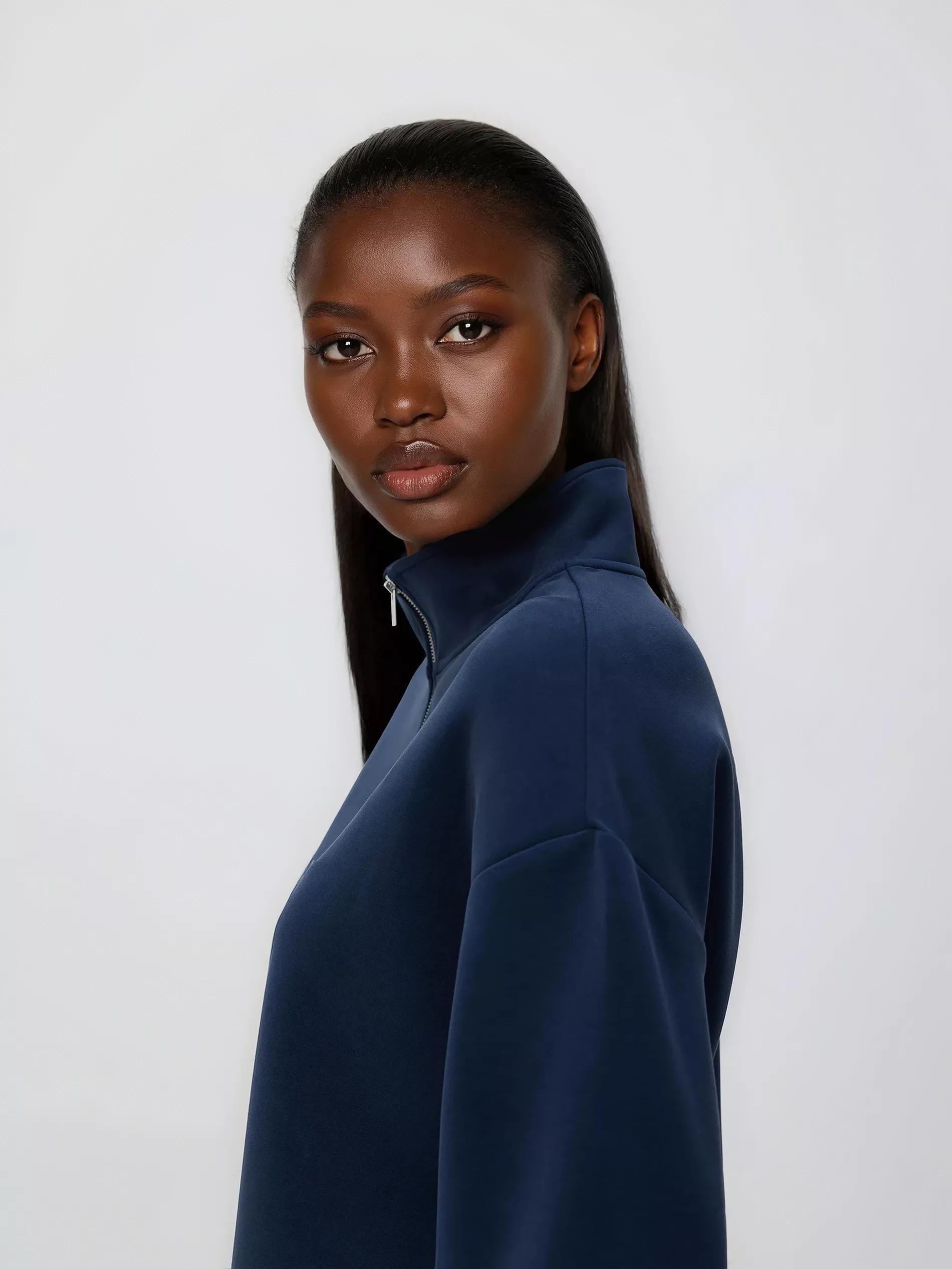 Navy Sweatshirt With Zipper, Navy, large image number 3