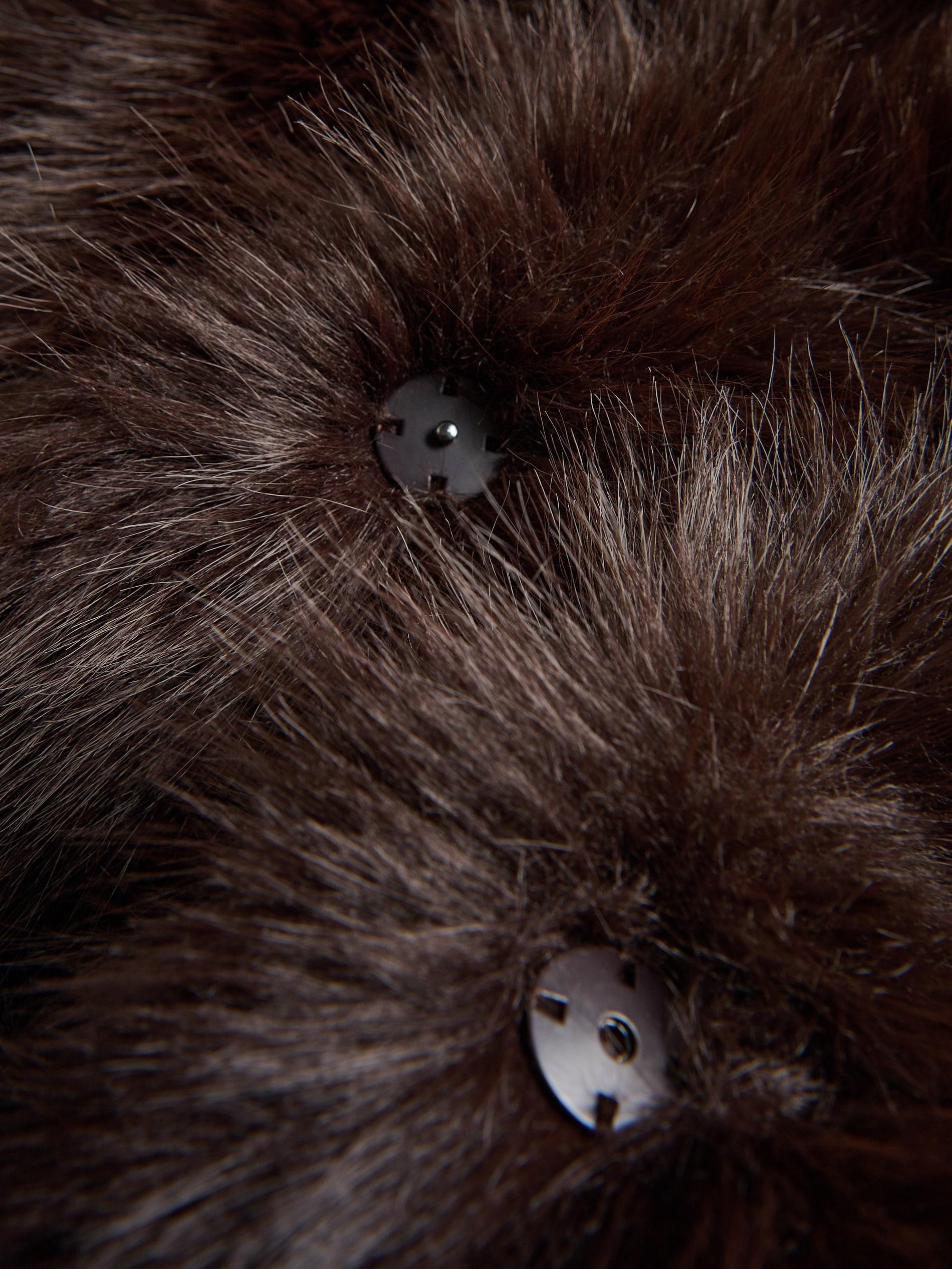 Brown Cropped Faux Fur Jacket, Brown, large image number 3