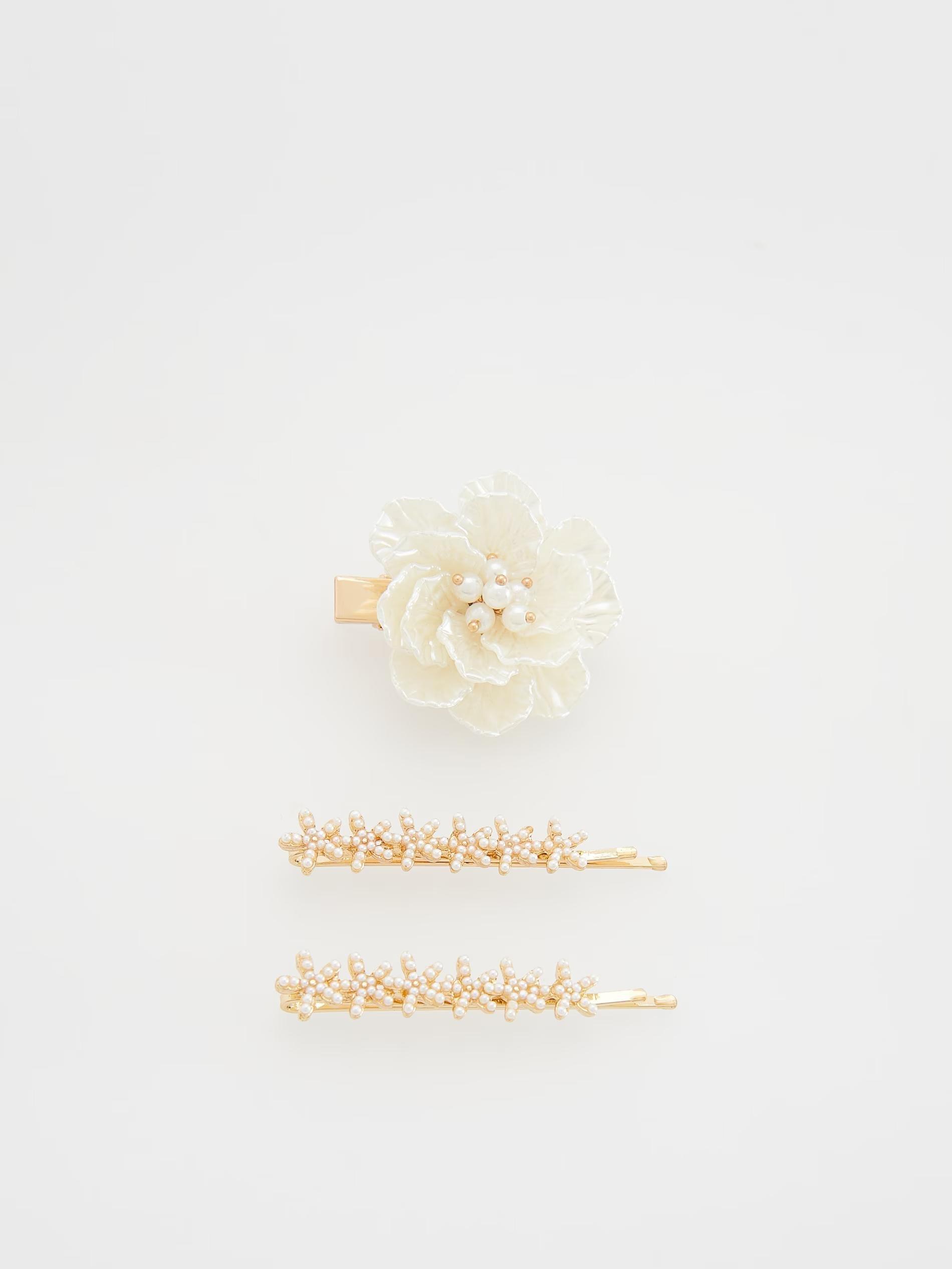 White Hair Clip And Hairpins, Set Of 3, , large image number 0