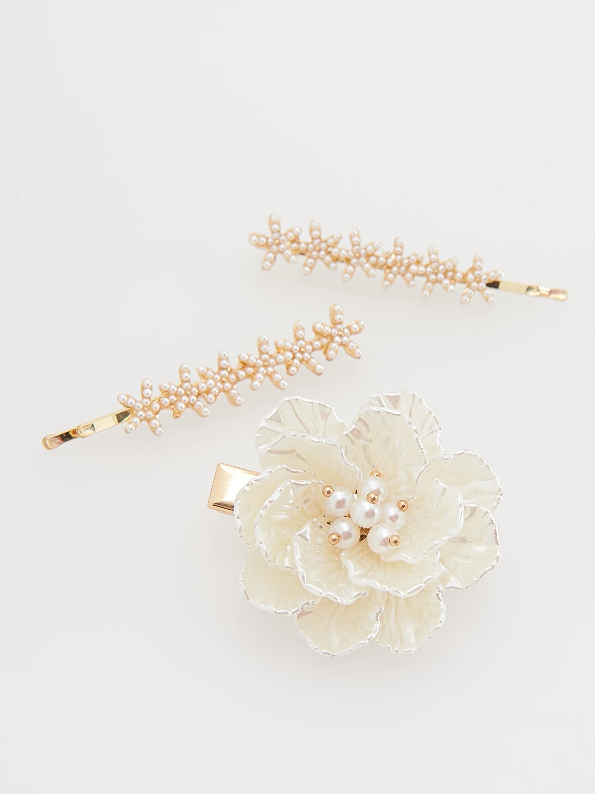 White Hair Clip And Hairpins, Set Of 3, , large image number 2