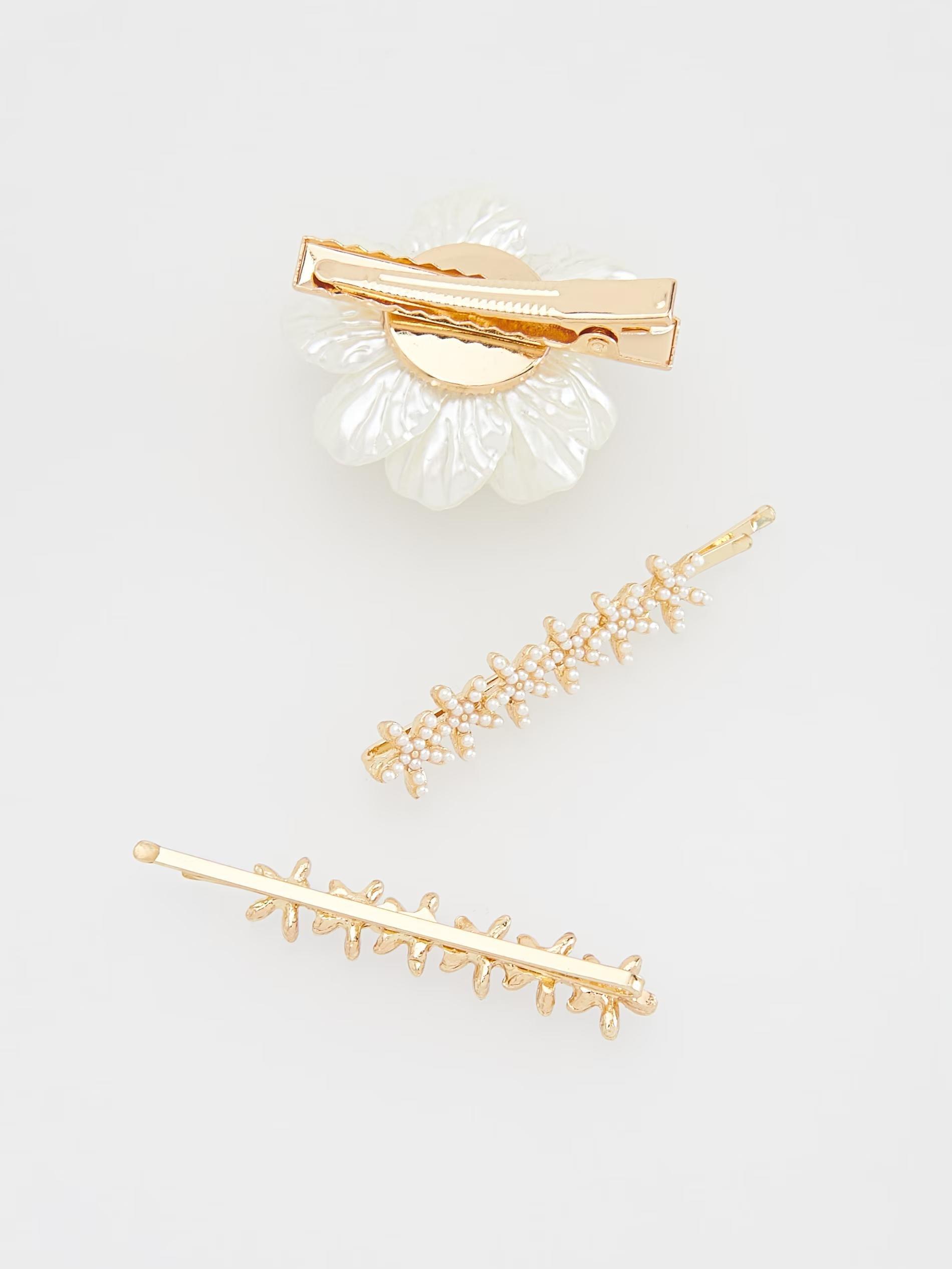 White Hair Clip And Hairpins, Set Of 3, , large image number 3