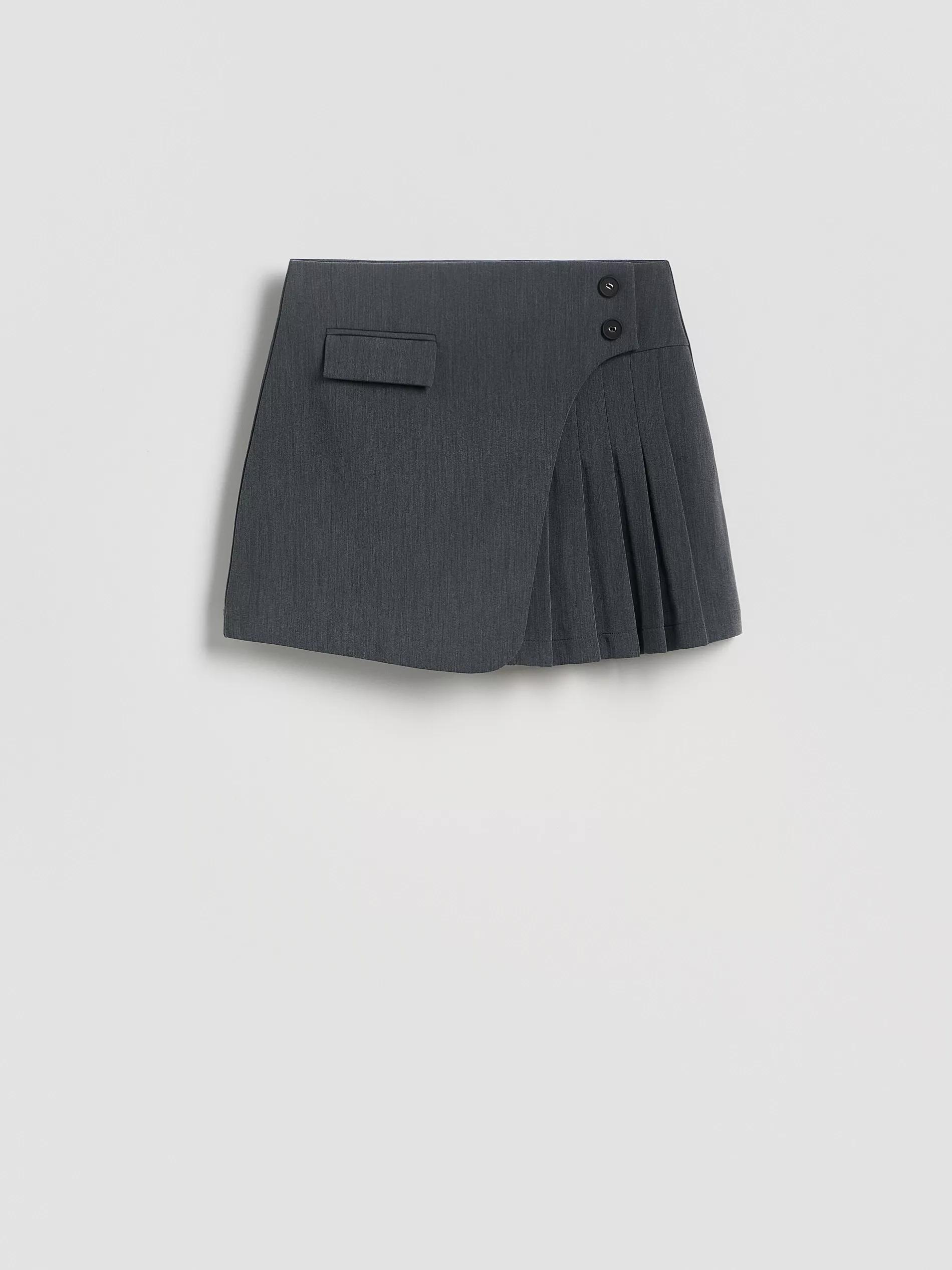 Grey Pleated Mini Skirt, Grey, medium