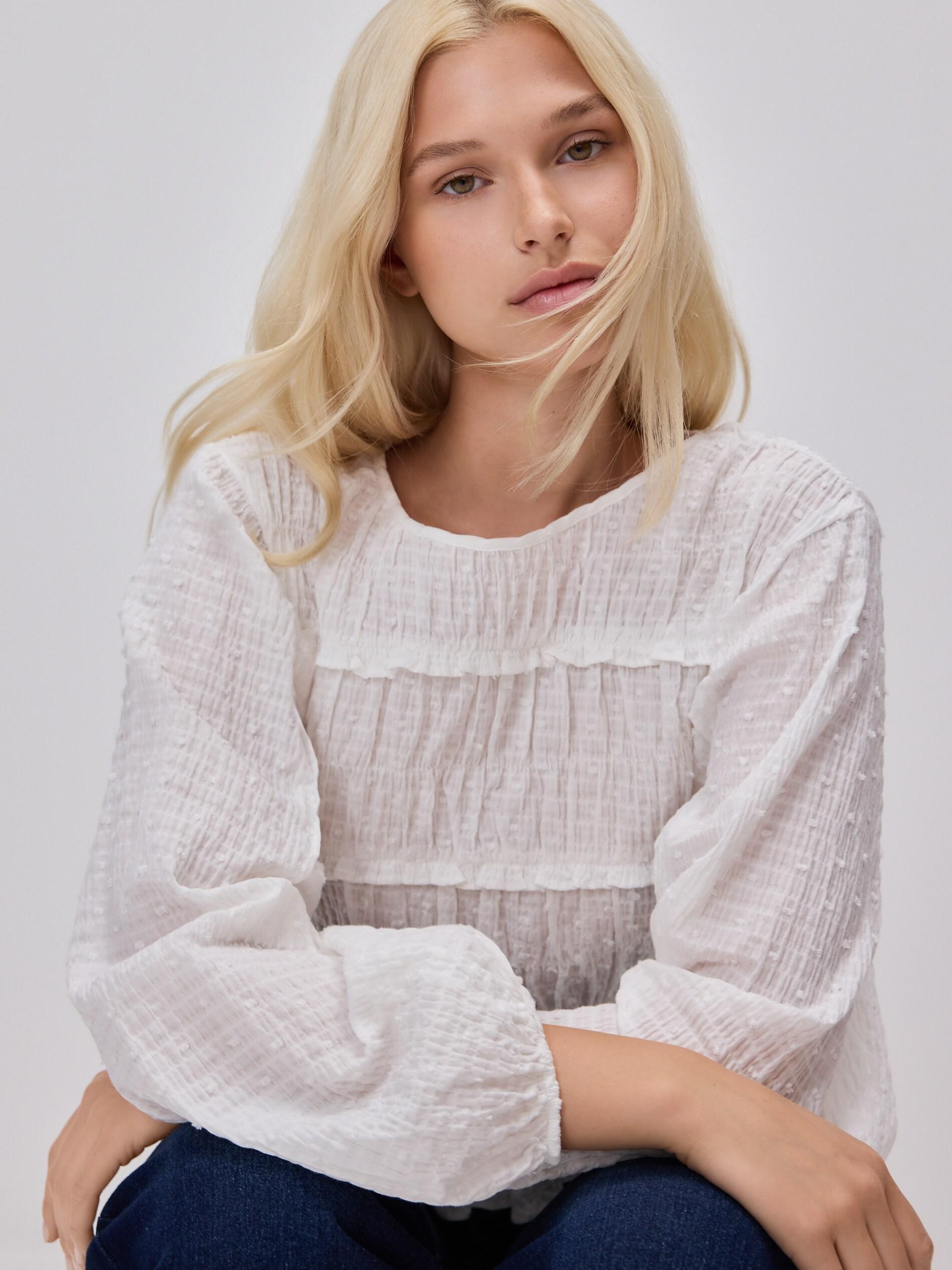 White Ruched Blouse, Ivory, large image number 0