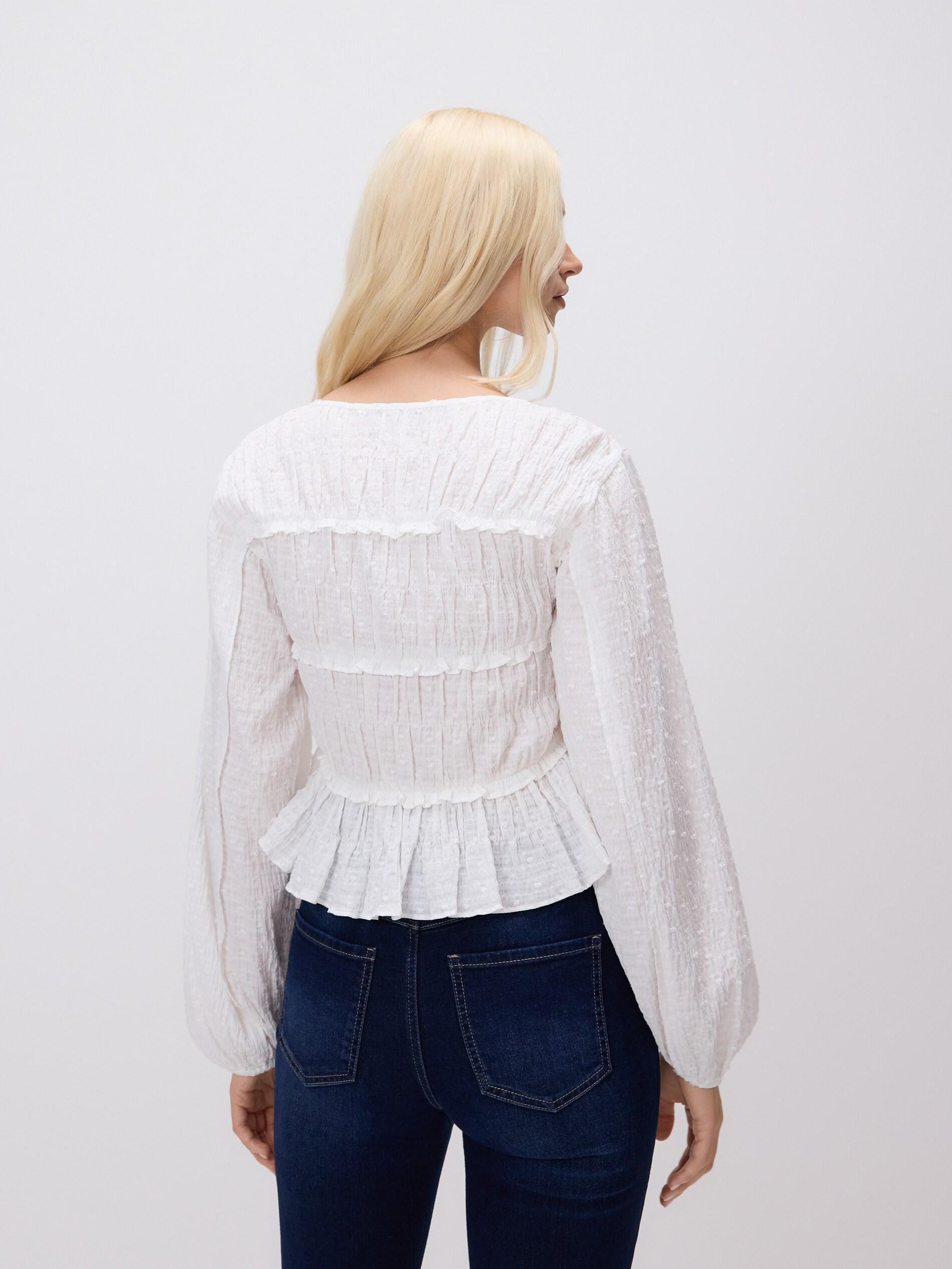 White Ruched Blouse, Ivory, large image number 3