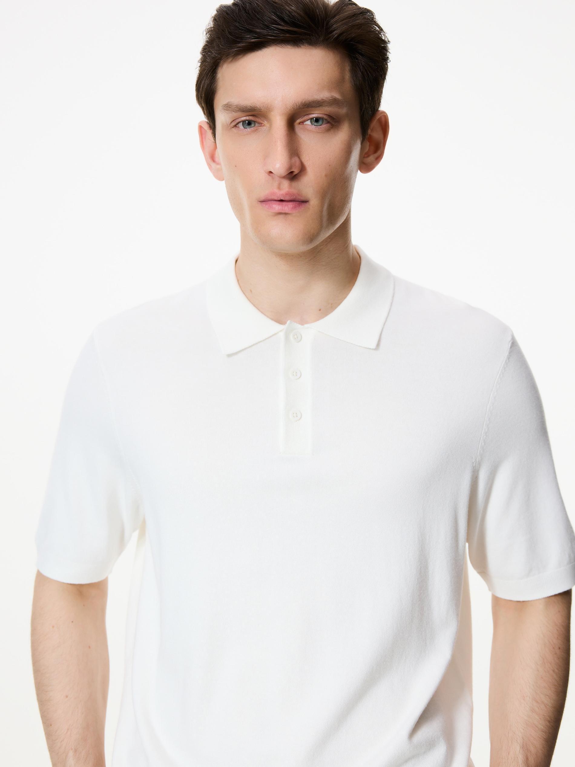 White Viscose Rich Polo Jumper, White, large image number 0