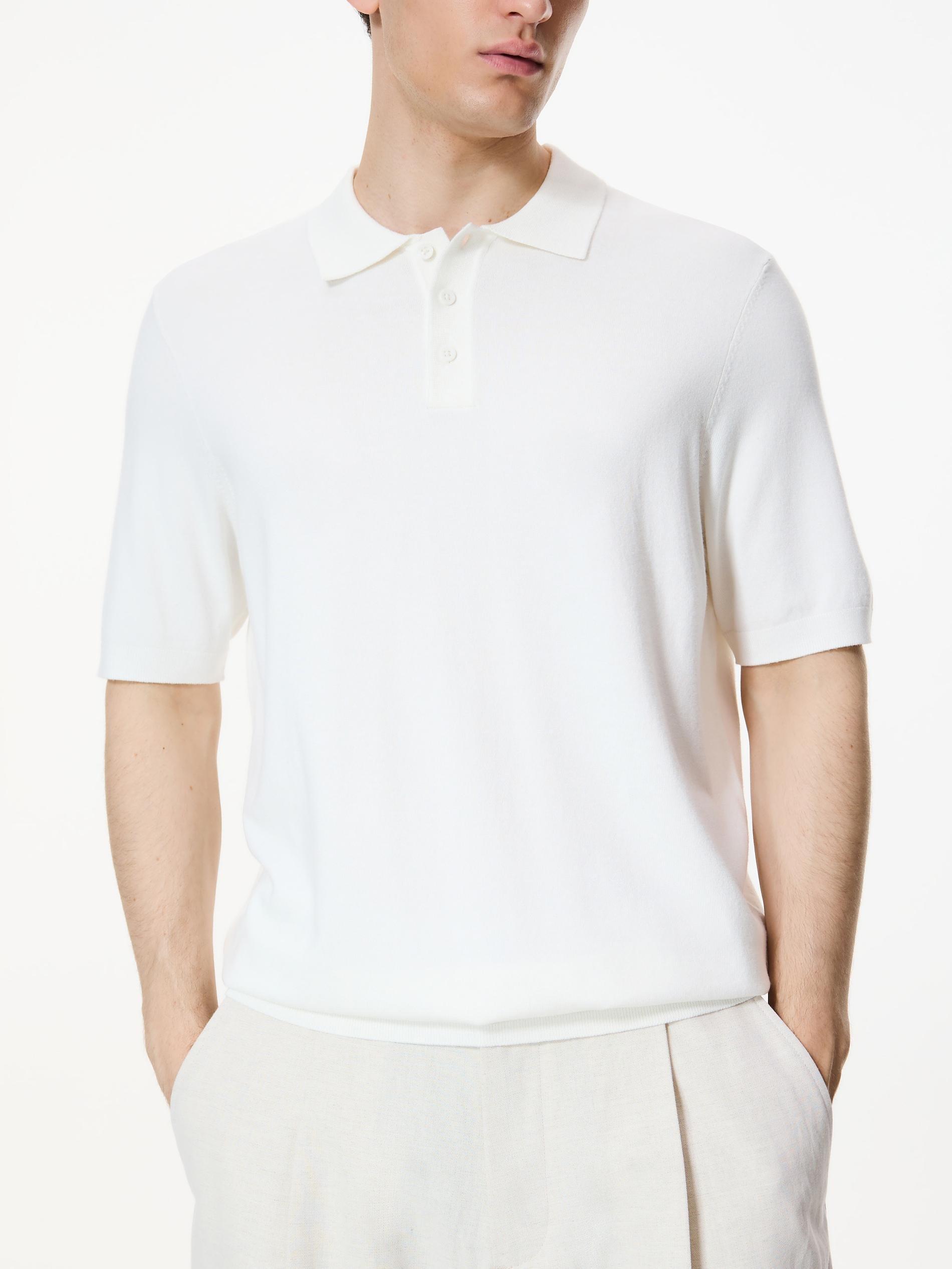 White Viscose Rich Polo Jumper, White, large image number 1