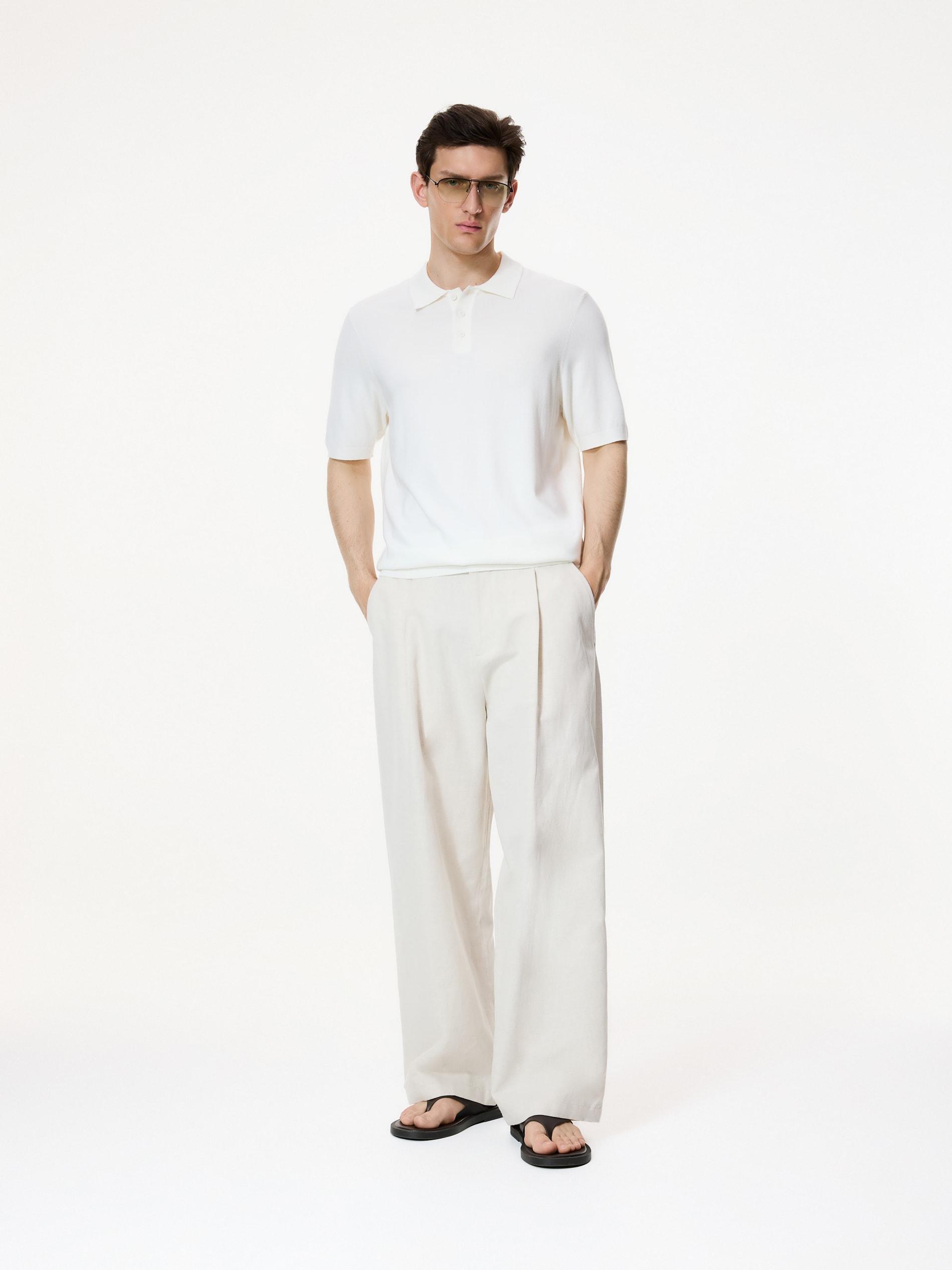 White Viscose Rich Polo Jumper, White, medium