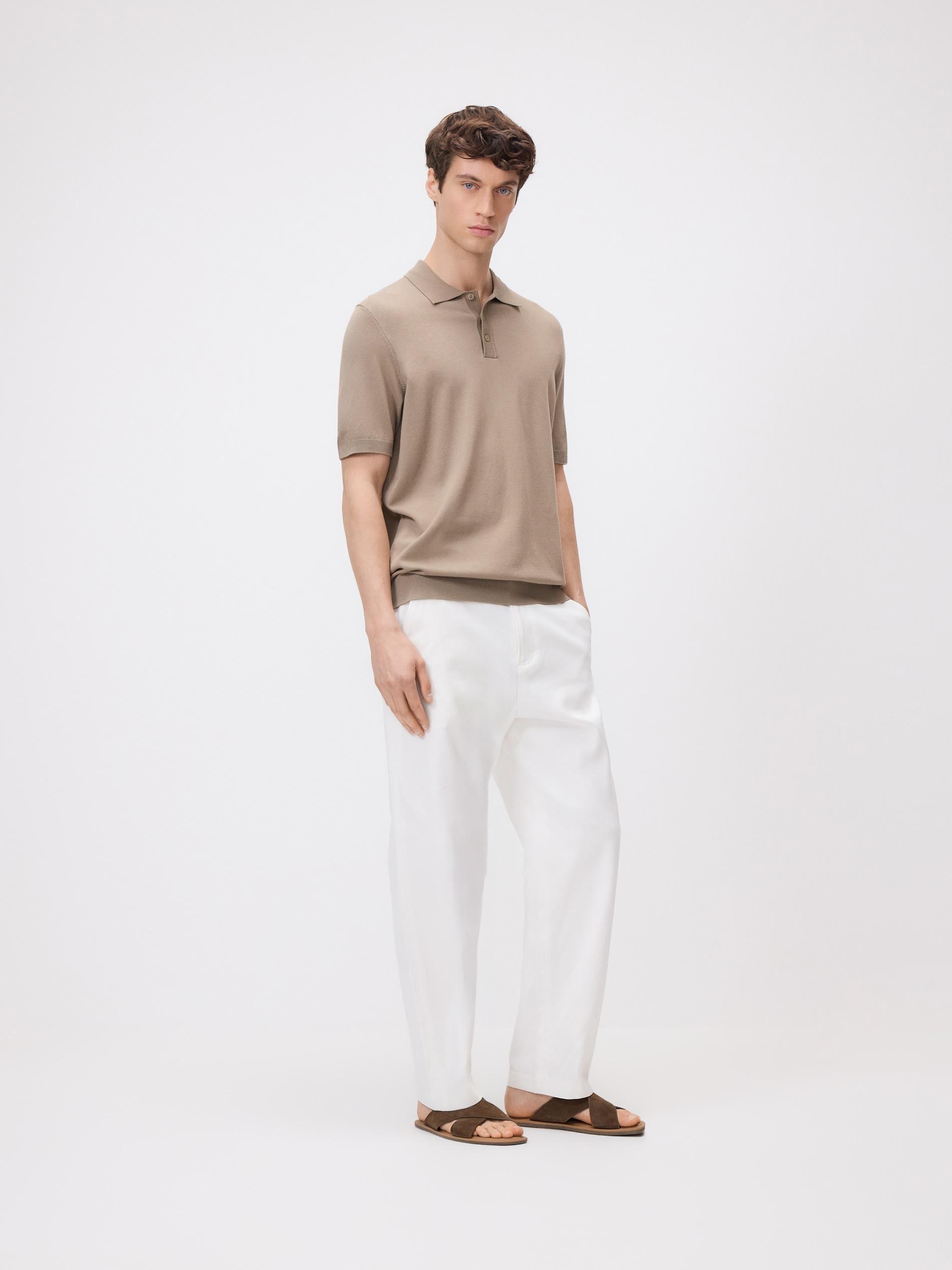Beige Viscose Rich Polo Jumper, Beige, large image number 0