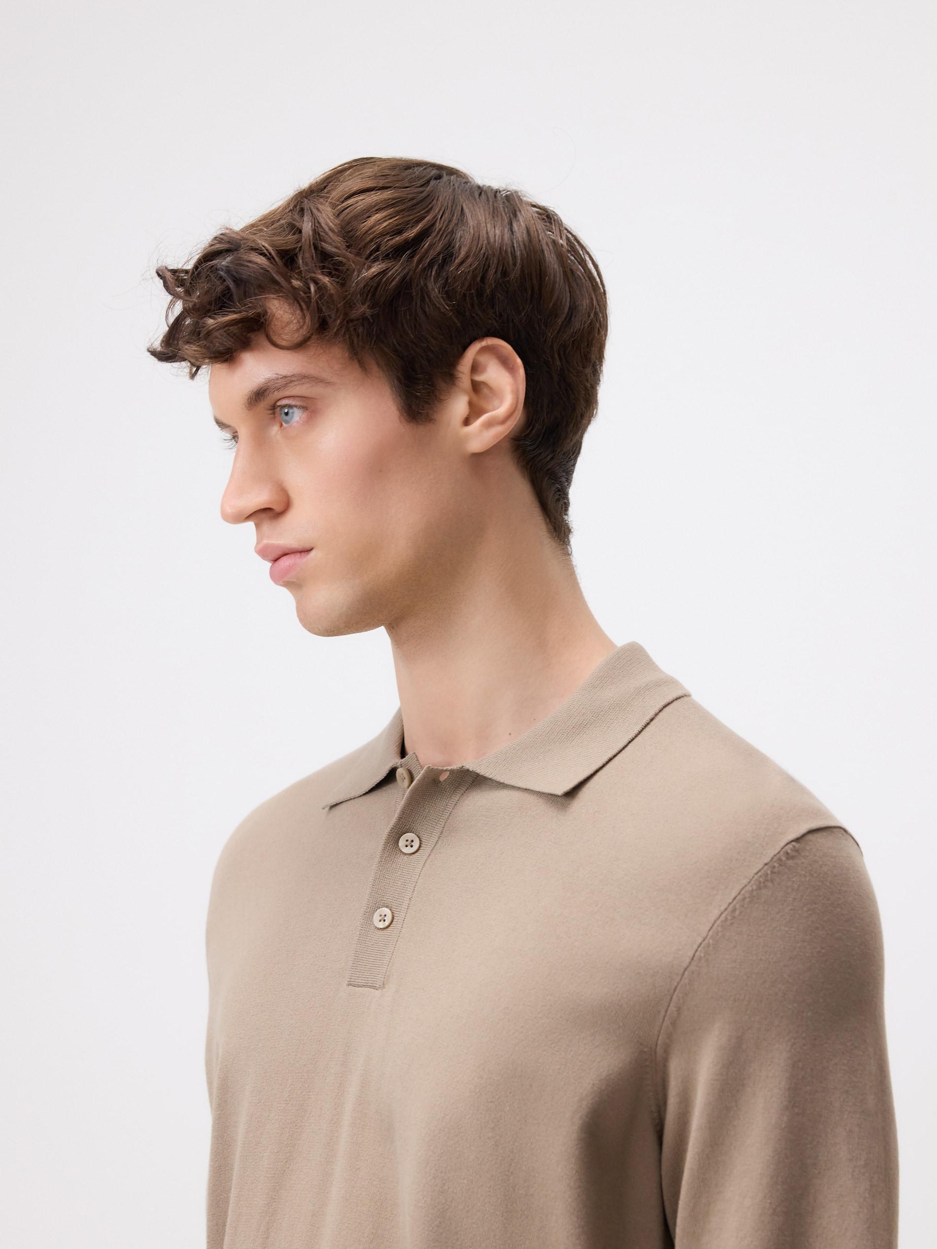 Beige Viscose Rich Polo Jumper, Beige, large image number 2