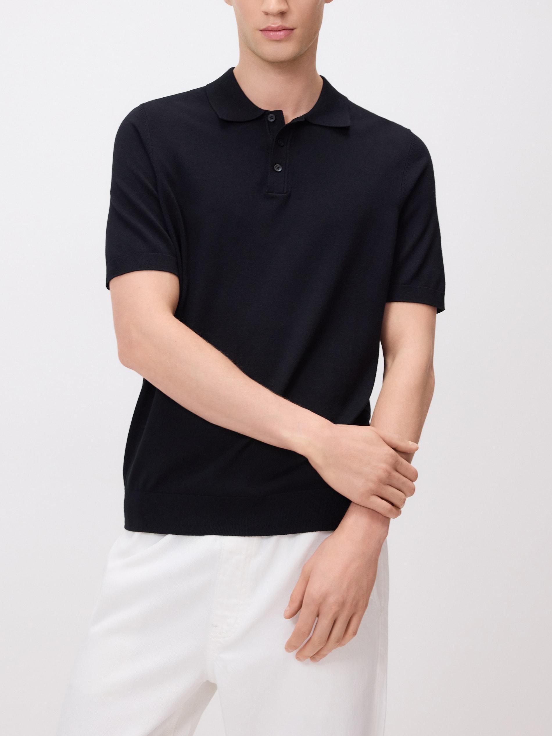 Black Viscose Rich Polo Jumper, Black, large image number 0