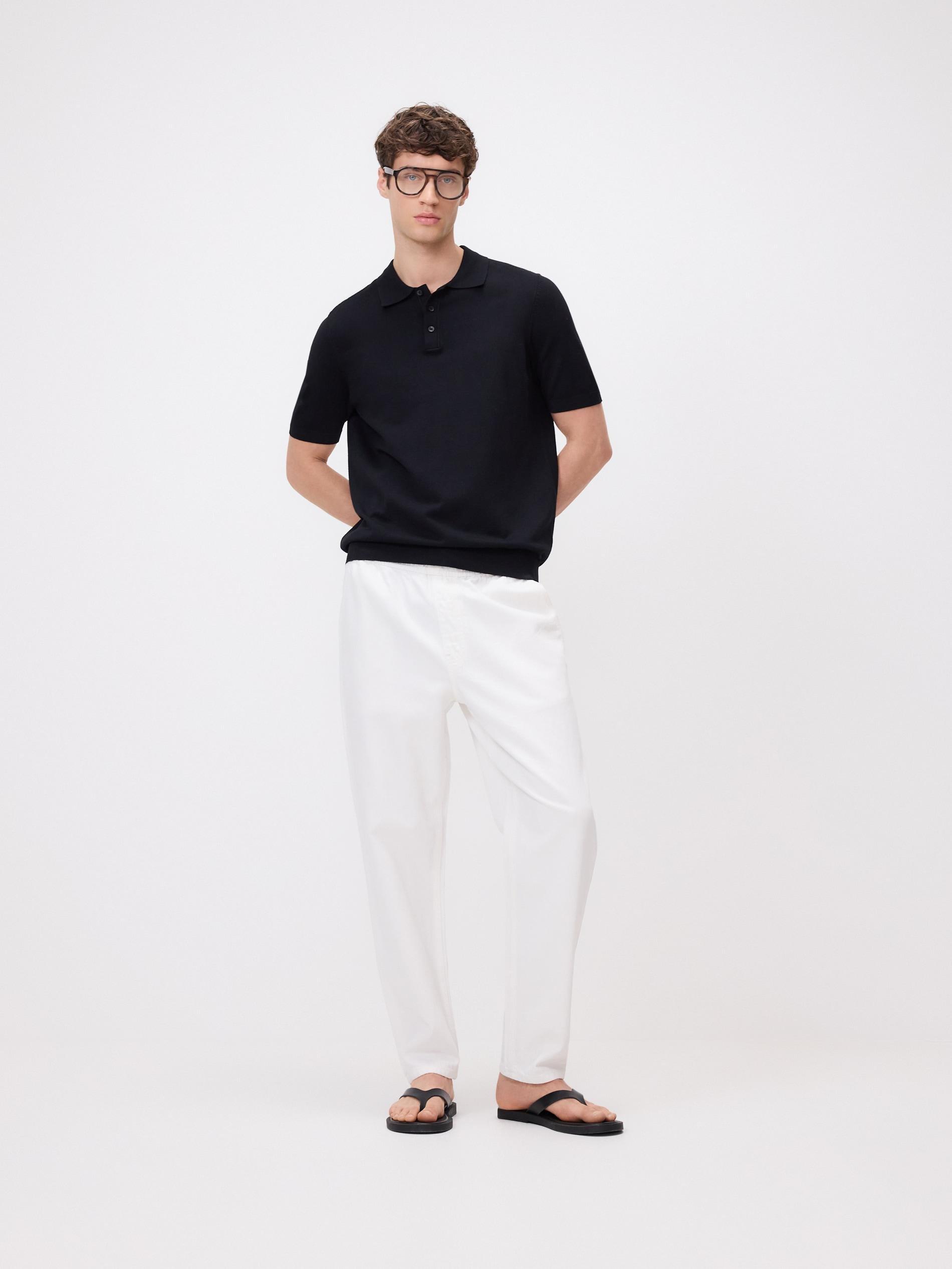 Black Viscose Rich Polo Jumper, Black, large image number 1