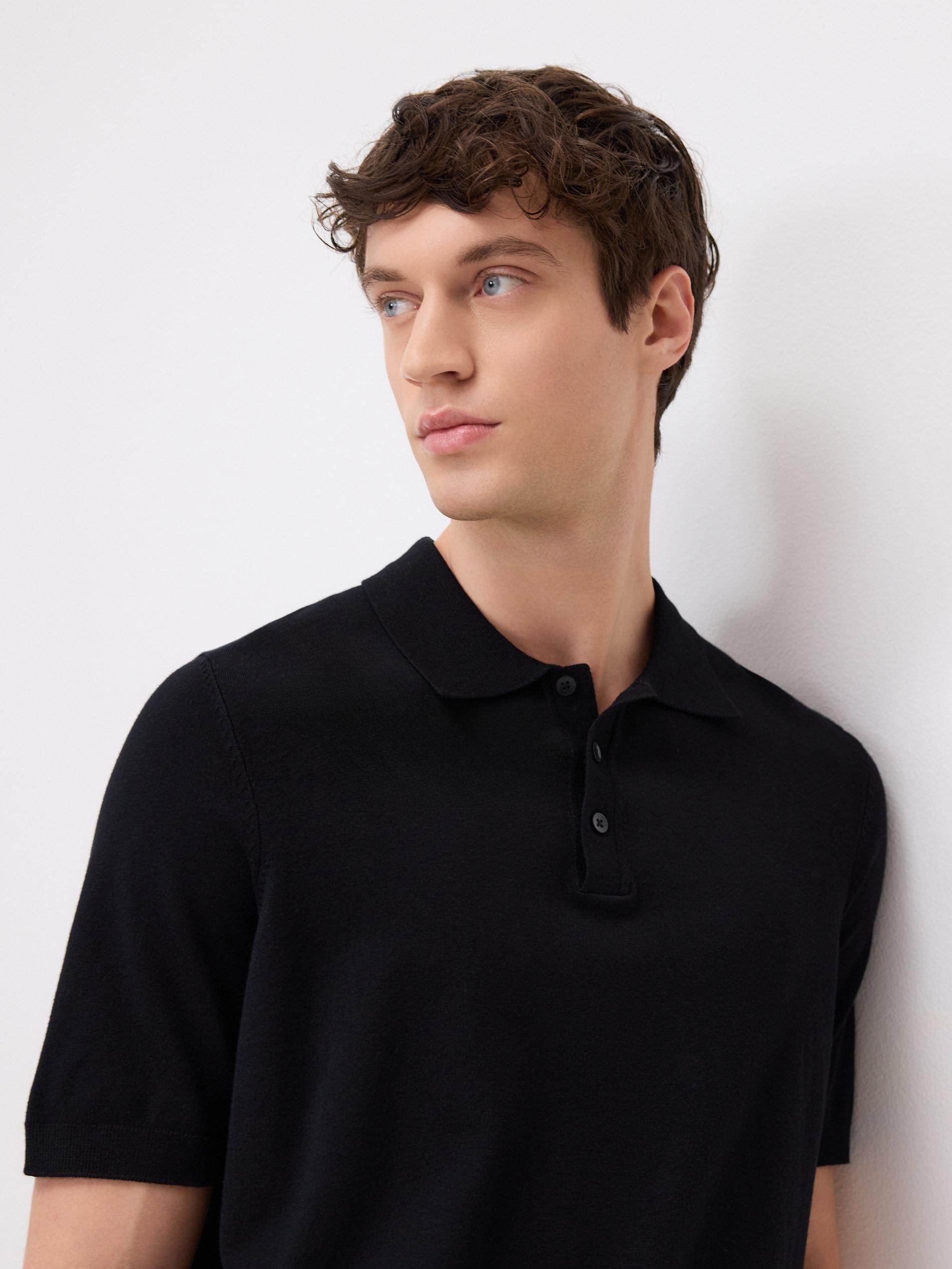 Black Viscose Rich Polo Jumper, Black, large image number 2