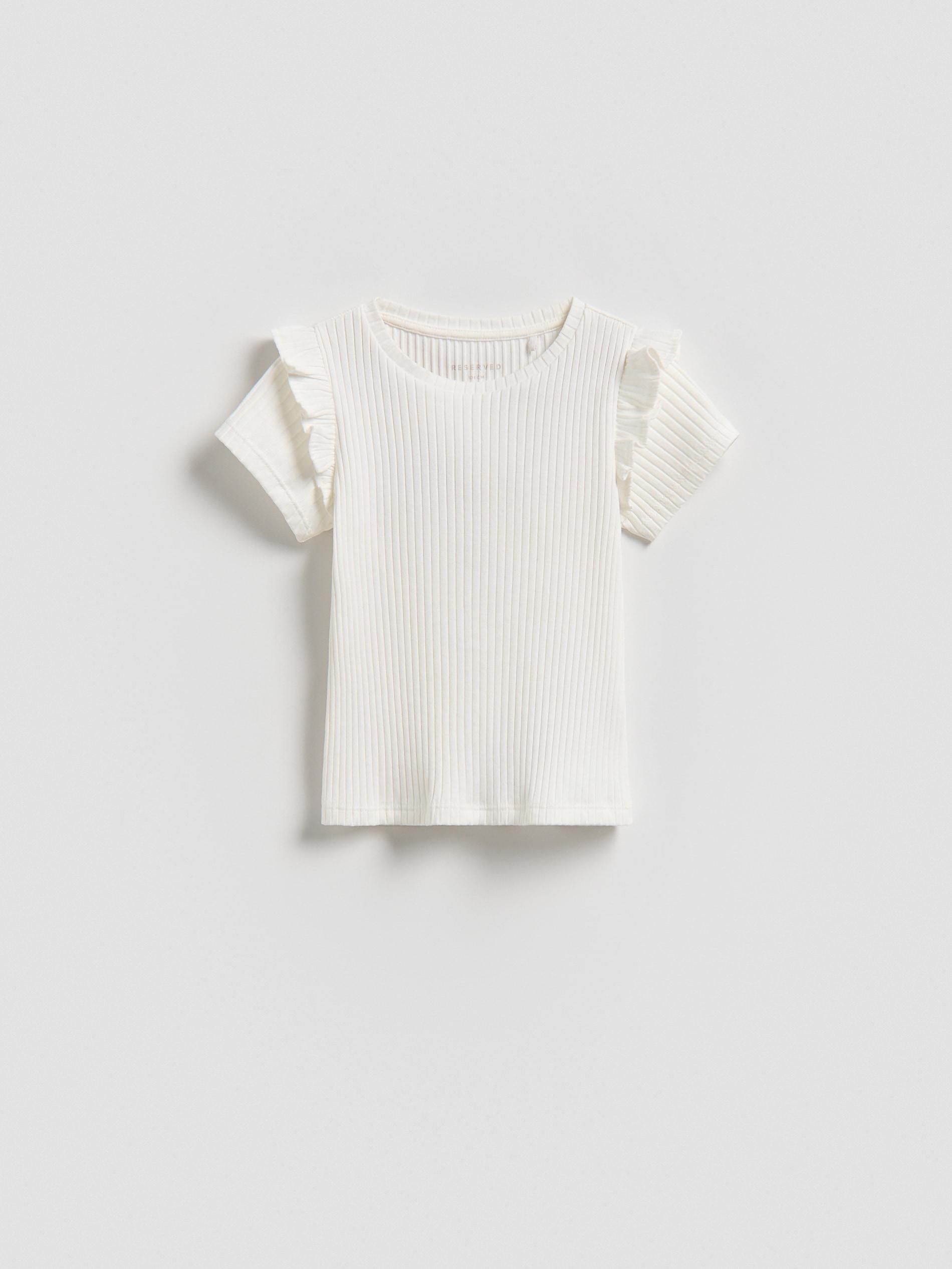 Cream Rib Knit T-Shirt With Ruffle Sleeves, Ivory, large image number 2