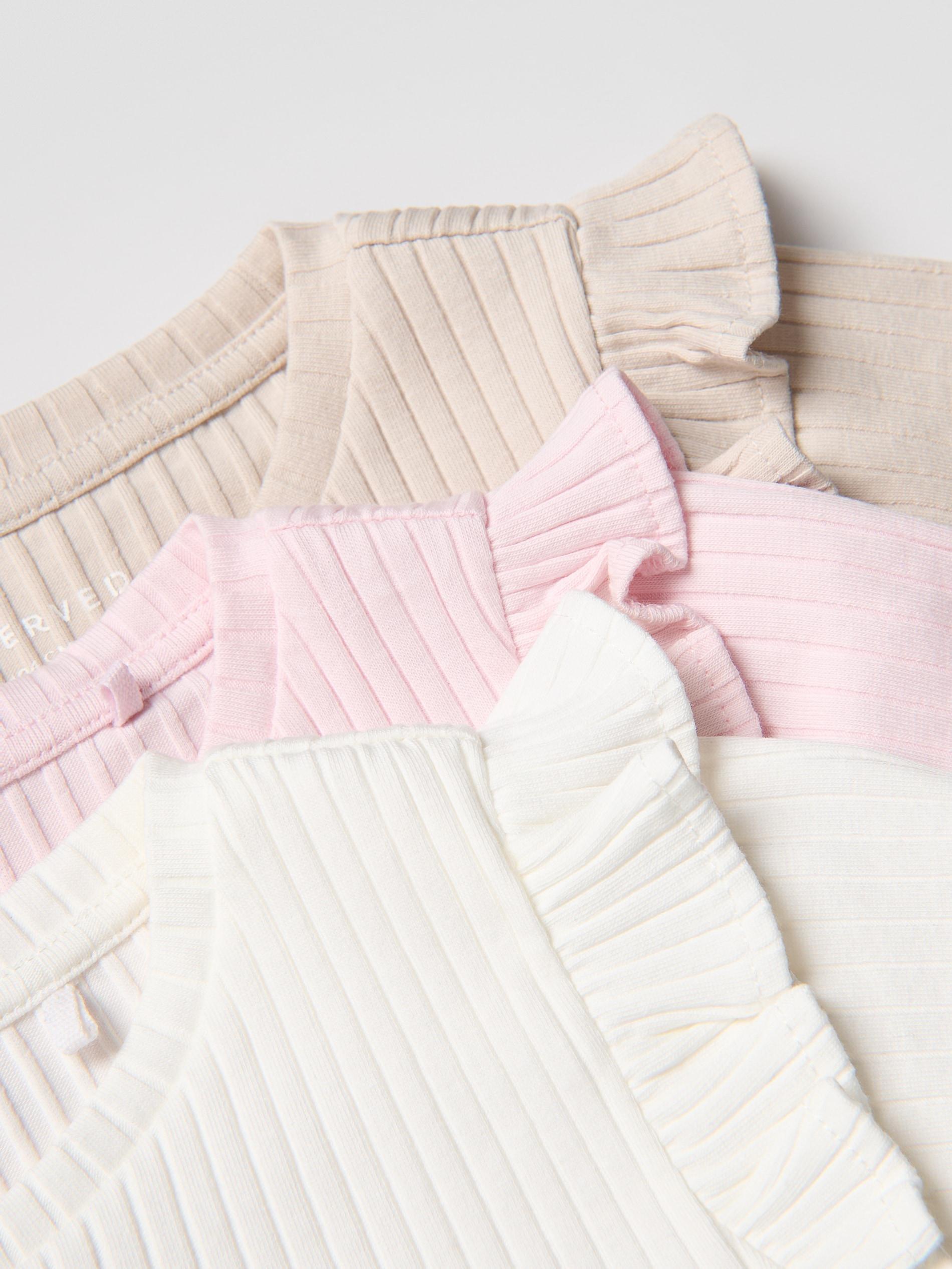 Cream Rib Knit T-Shirt With Ruffle Sleeves, Ivory, large image number 3