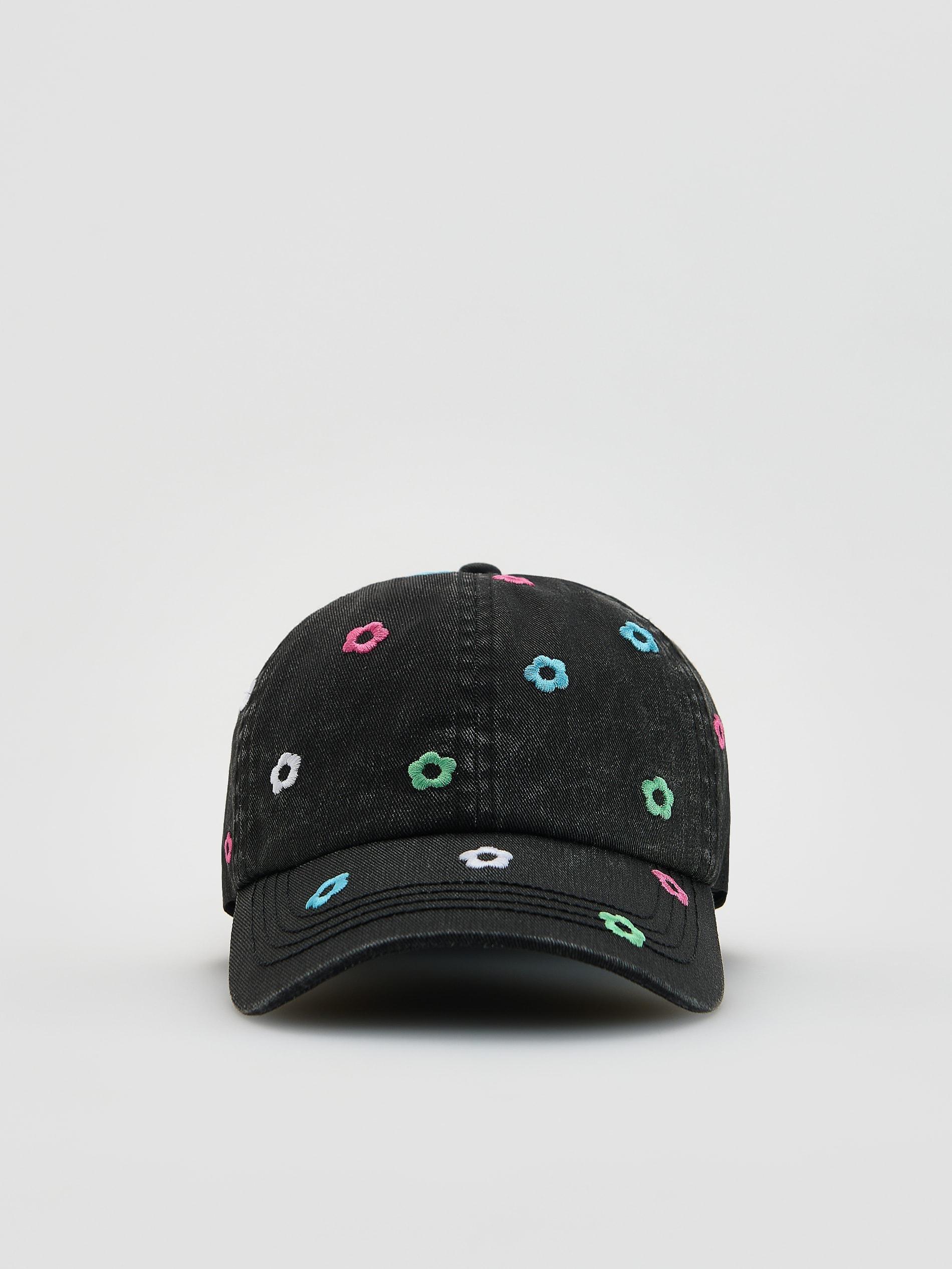 Black Floral Cap, Black, large image number 0
