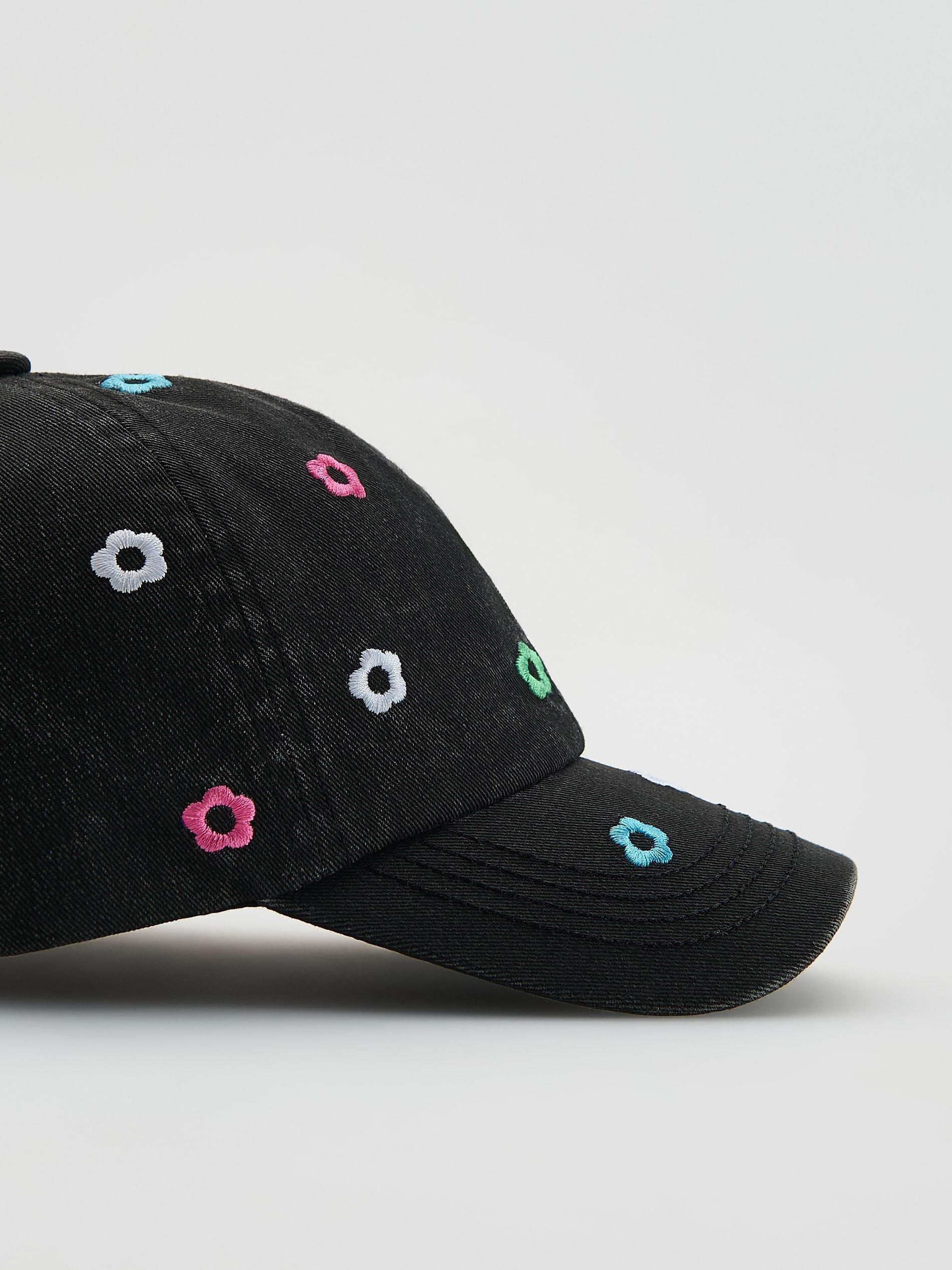Black Floral Cap, Black, large image number 1