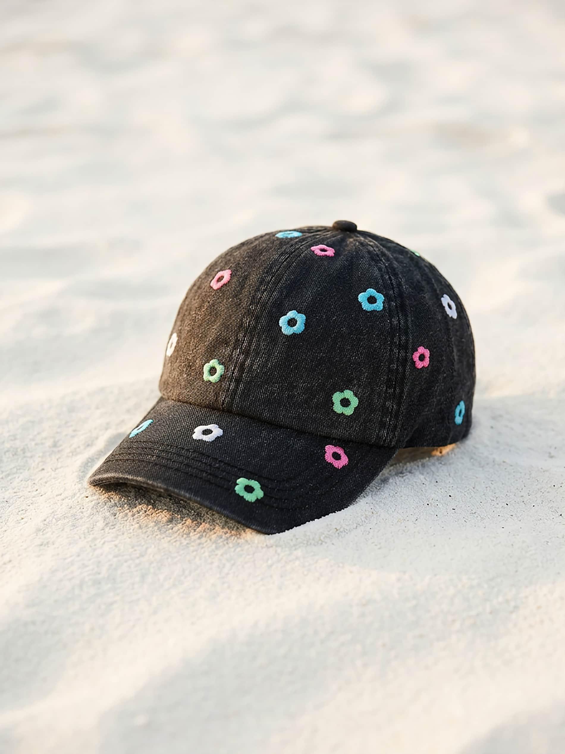 Black Floral Cap, Black, large image number 3