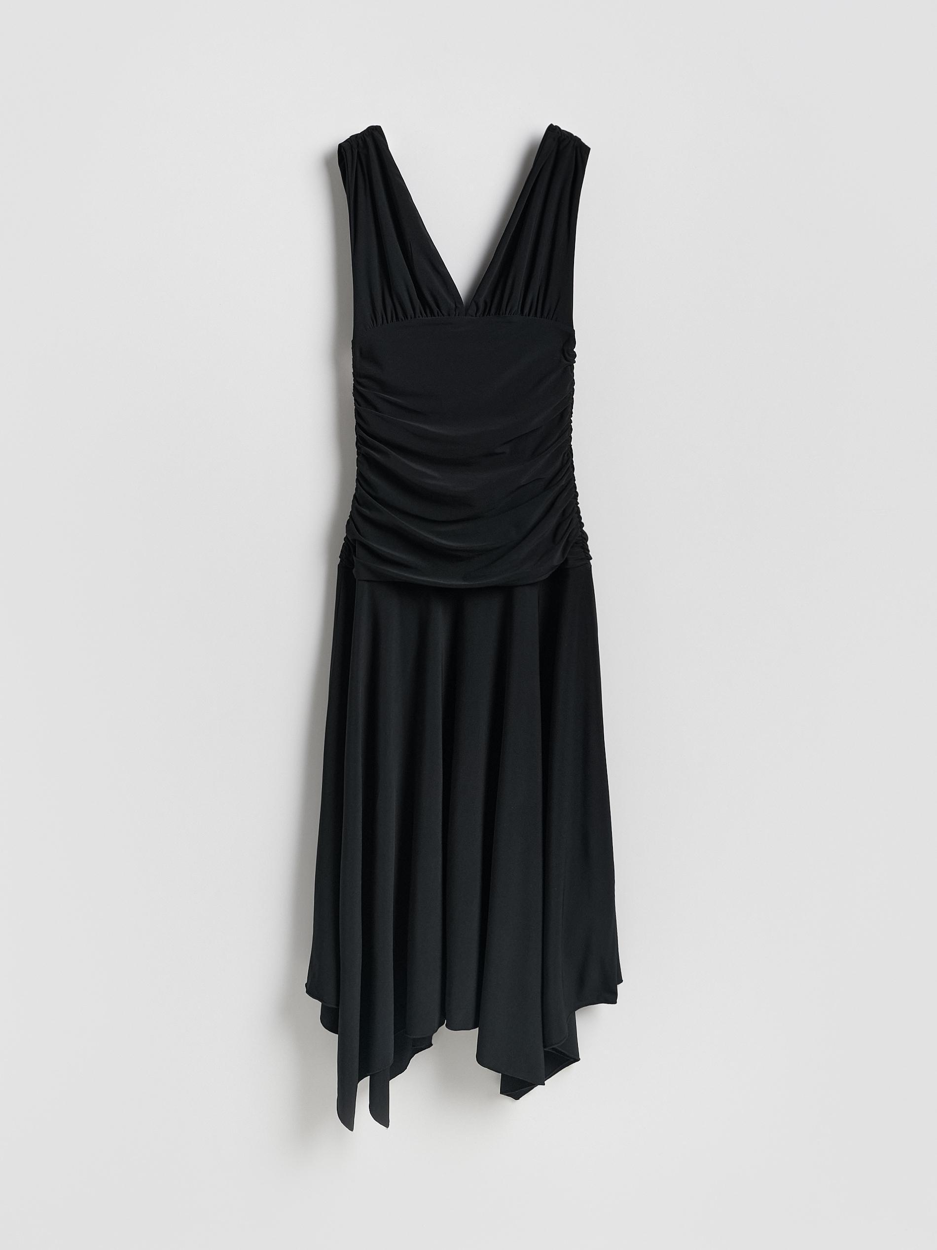 Black Midi Dress With Gathering, Black, large image number 3