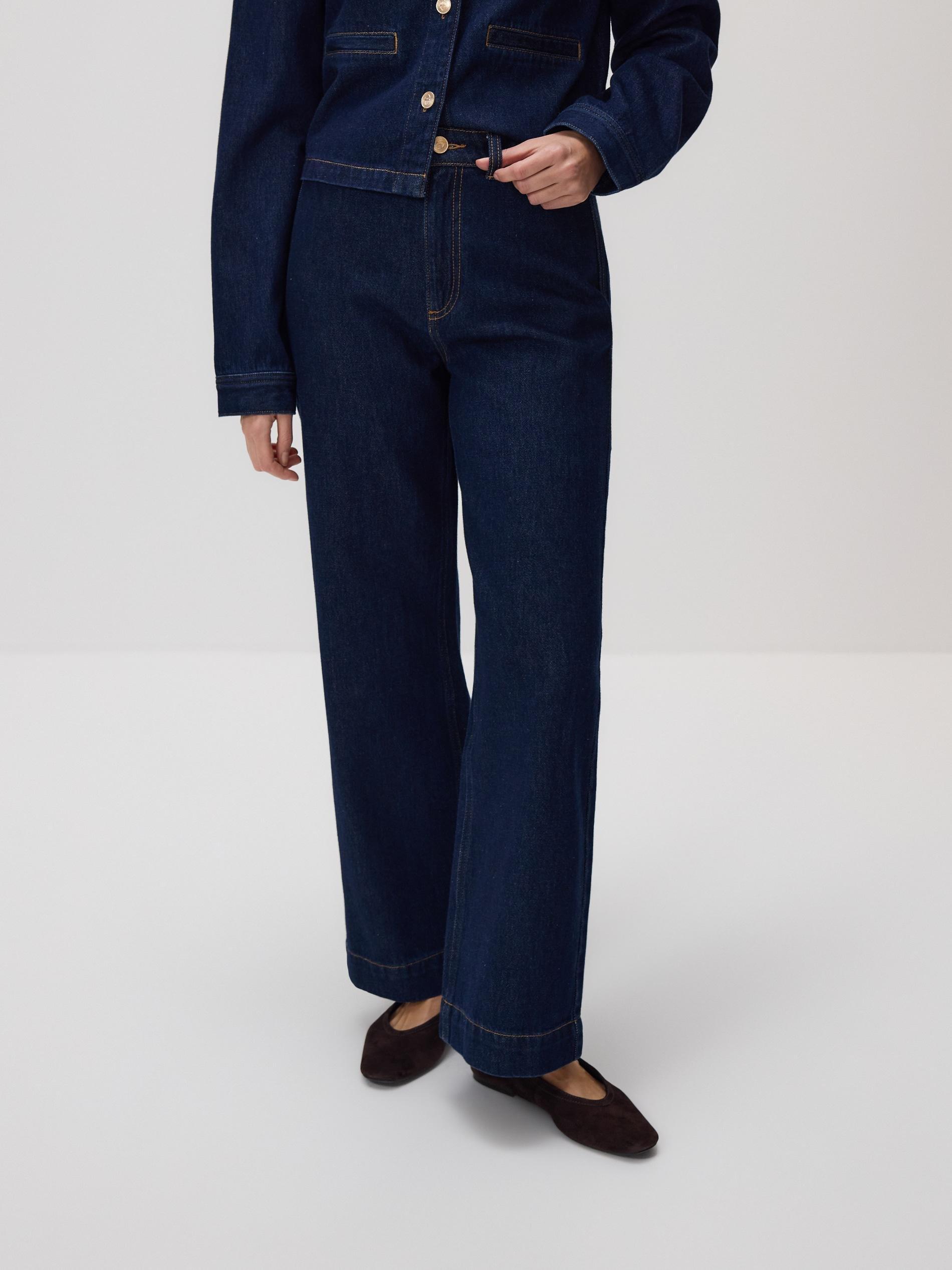 Navy Wide Leg Jeans, Navy, large image number 1