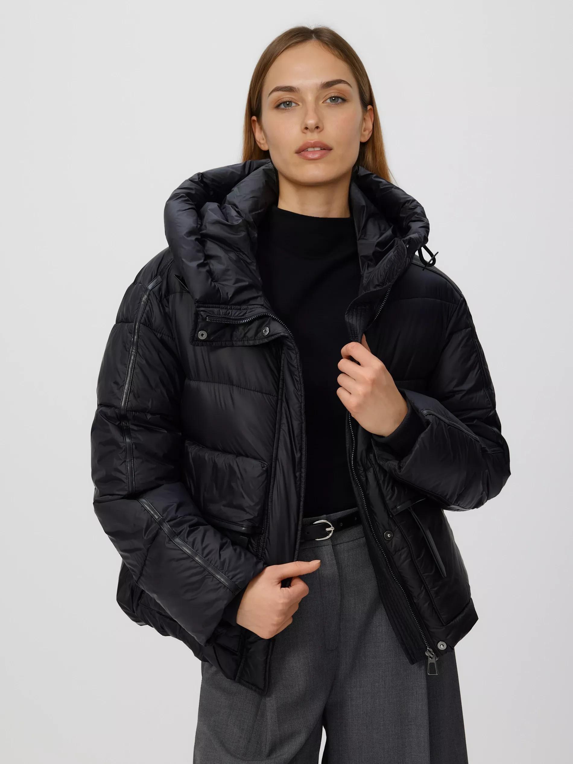 Black Quilted Jacket With Hood, Black, large image number 0