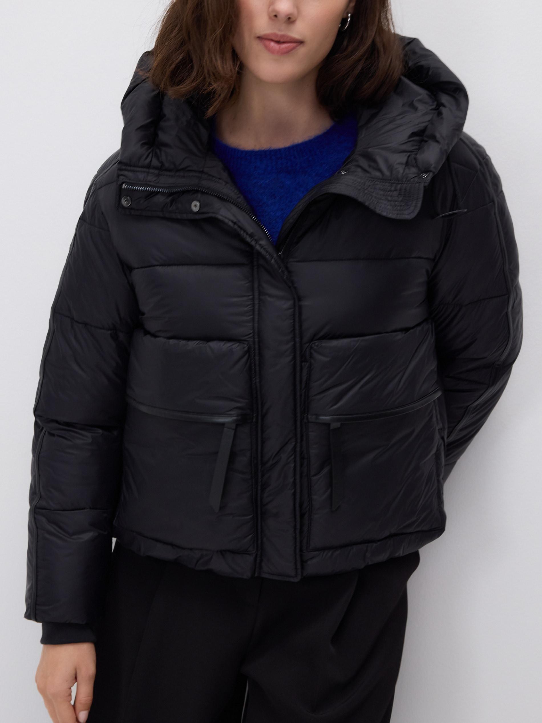 Black Quilted Jacket With Hood, Black, medium