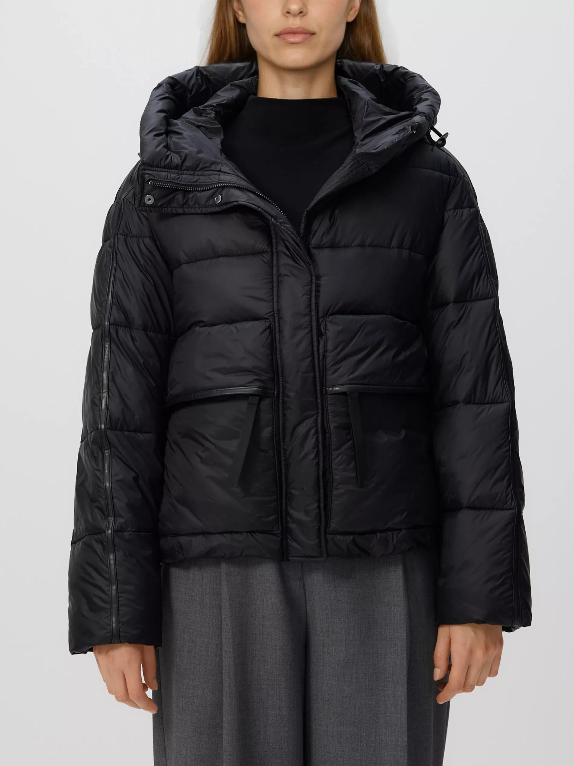 Black Quilted Jacket With Hood, Black, medium