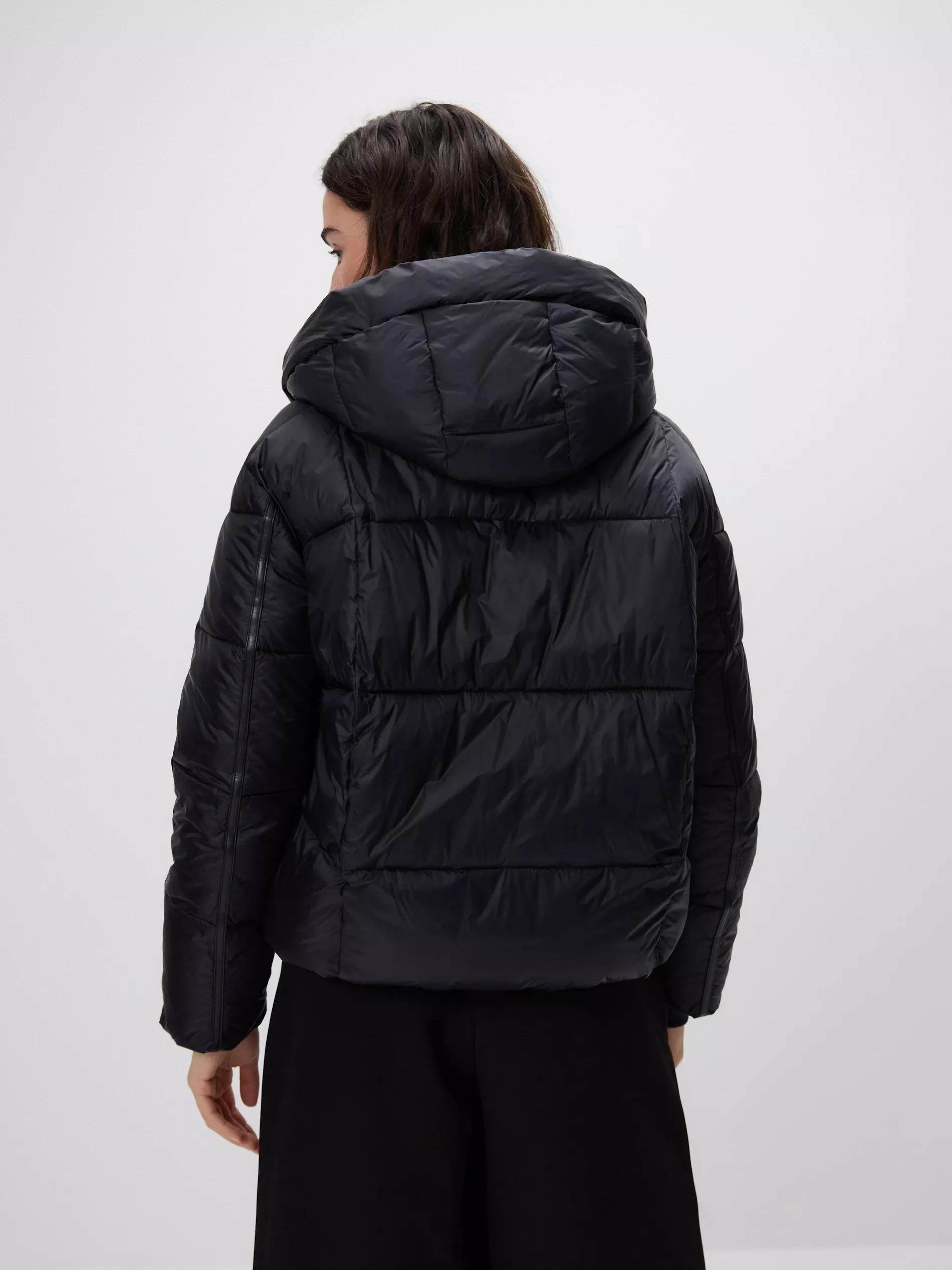 Black Quilted Jacket With Hood, Black, medium