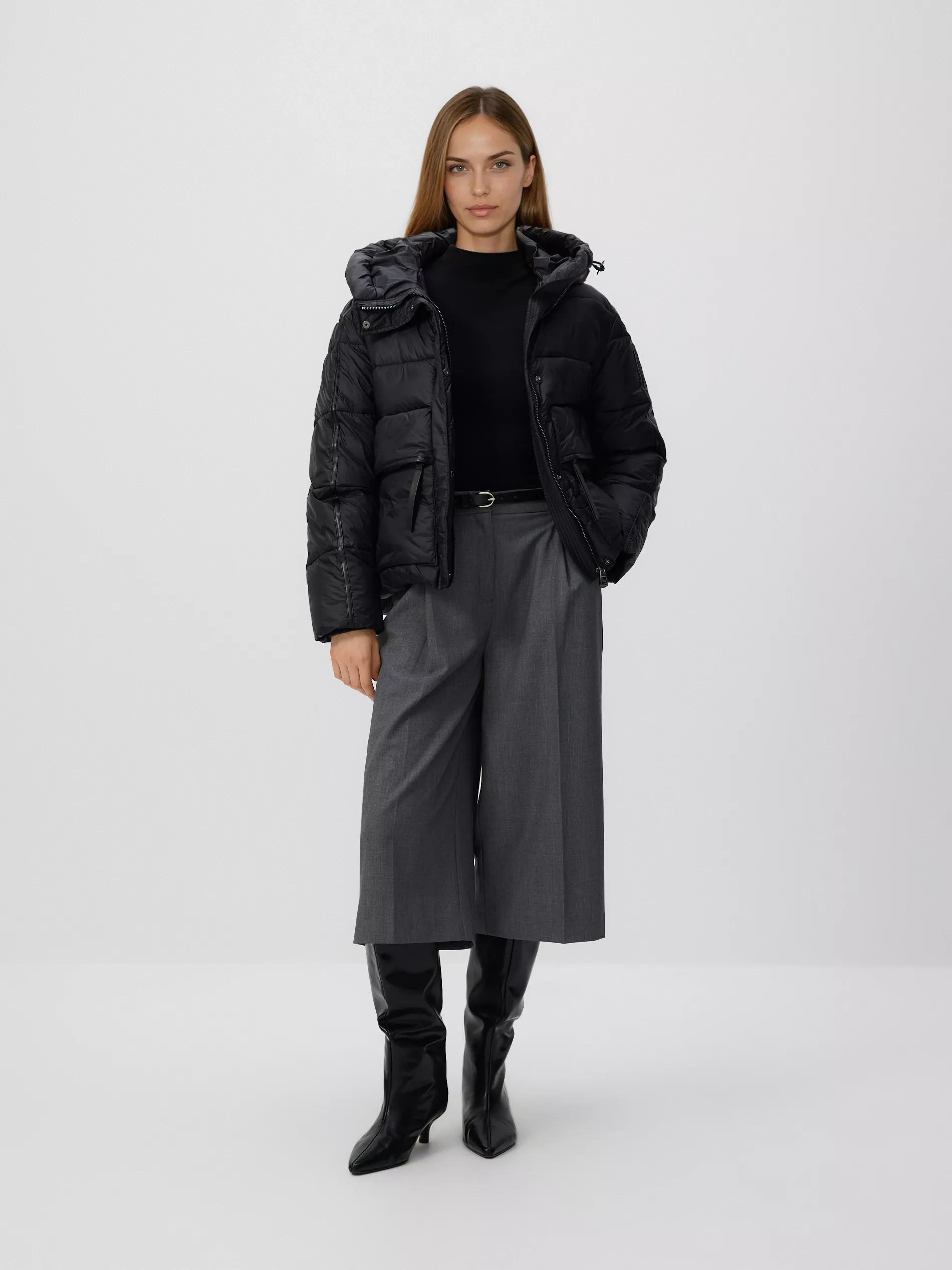 Black Quilted Jacket With Hood, Black, large image number 2