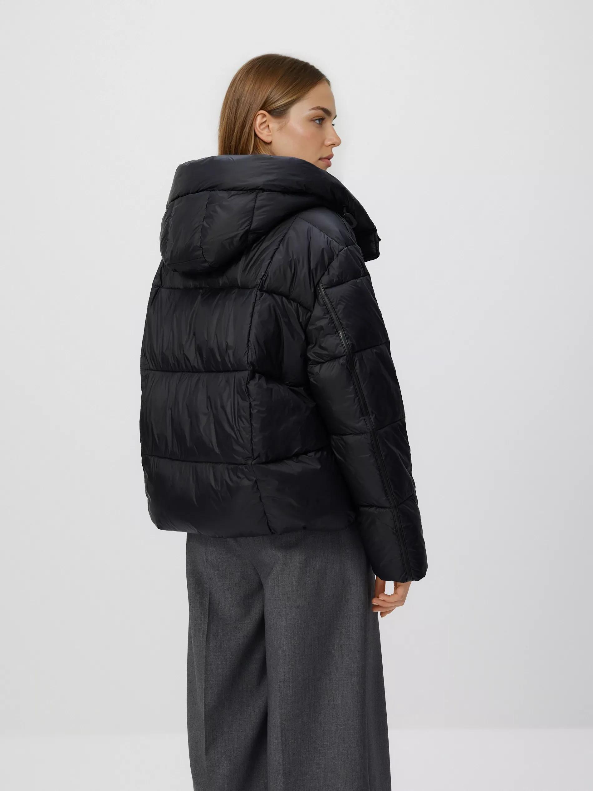 Black Quilted Jacket With Hood, Black, large image number 3