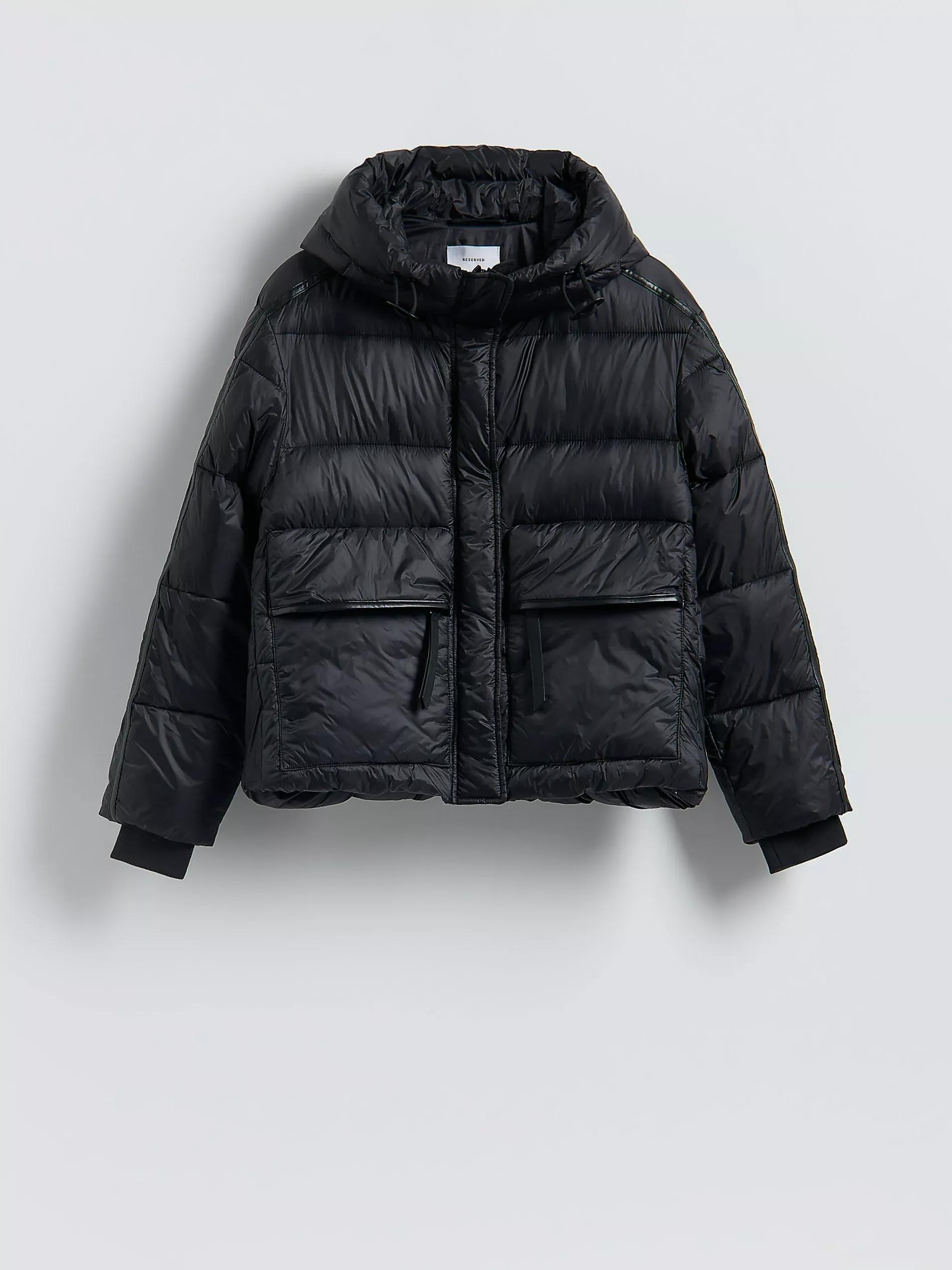 Black Quilted Jacket With Hood, Black, large image number 4