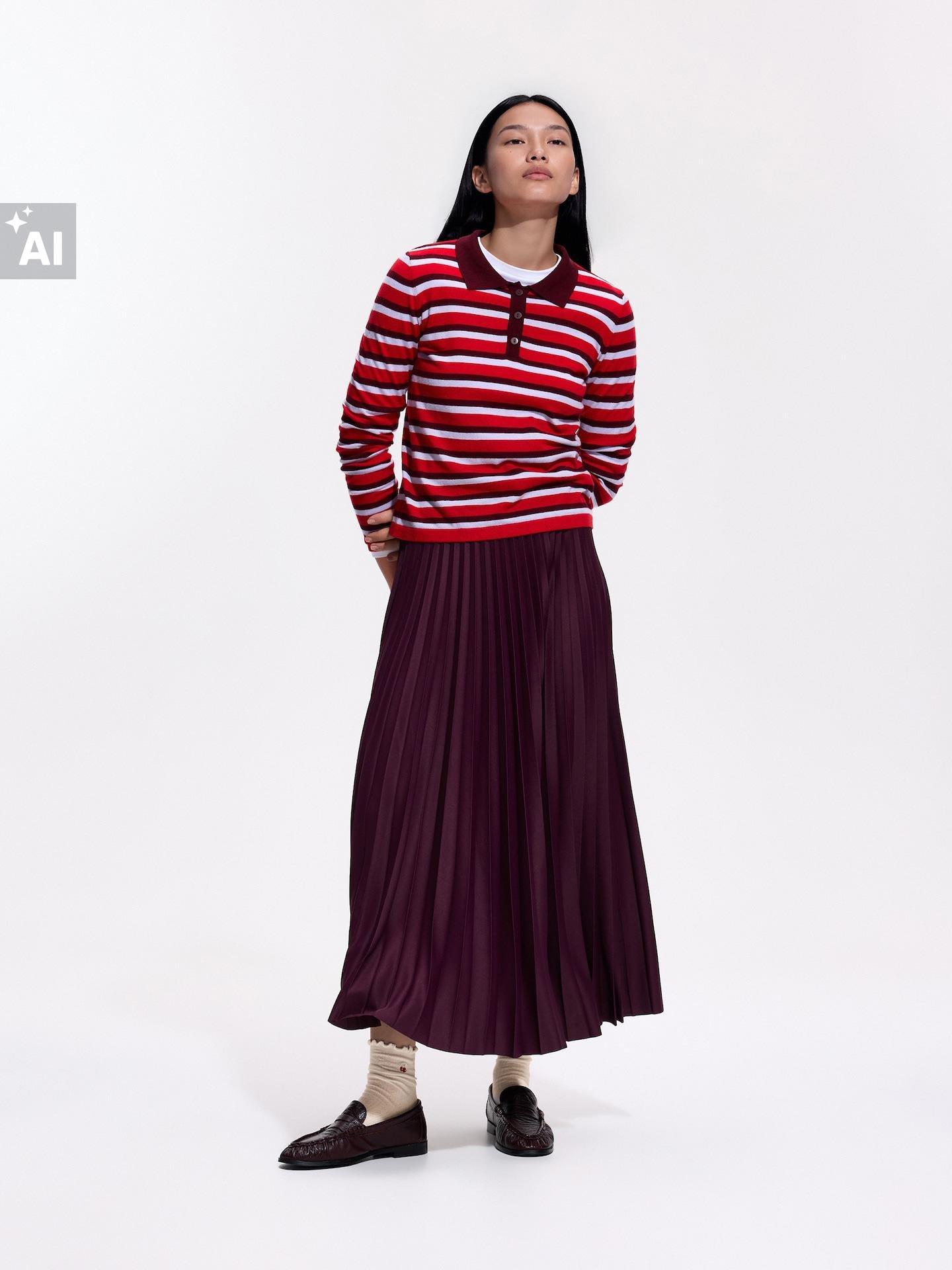 Purple Pleated Maxi Skirt, Purple, medium
