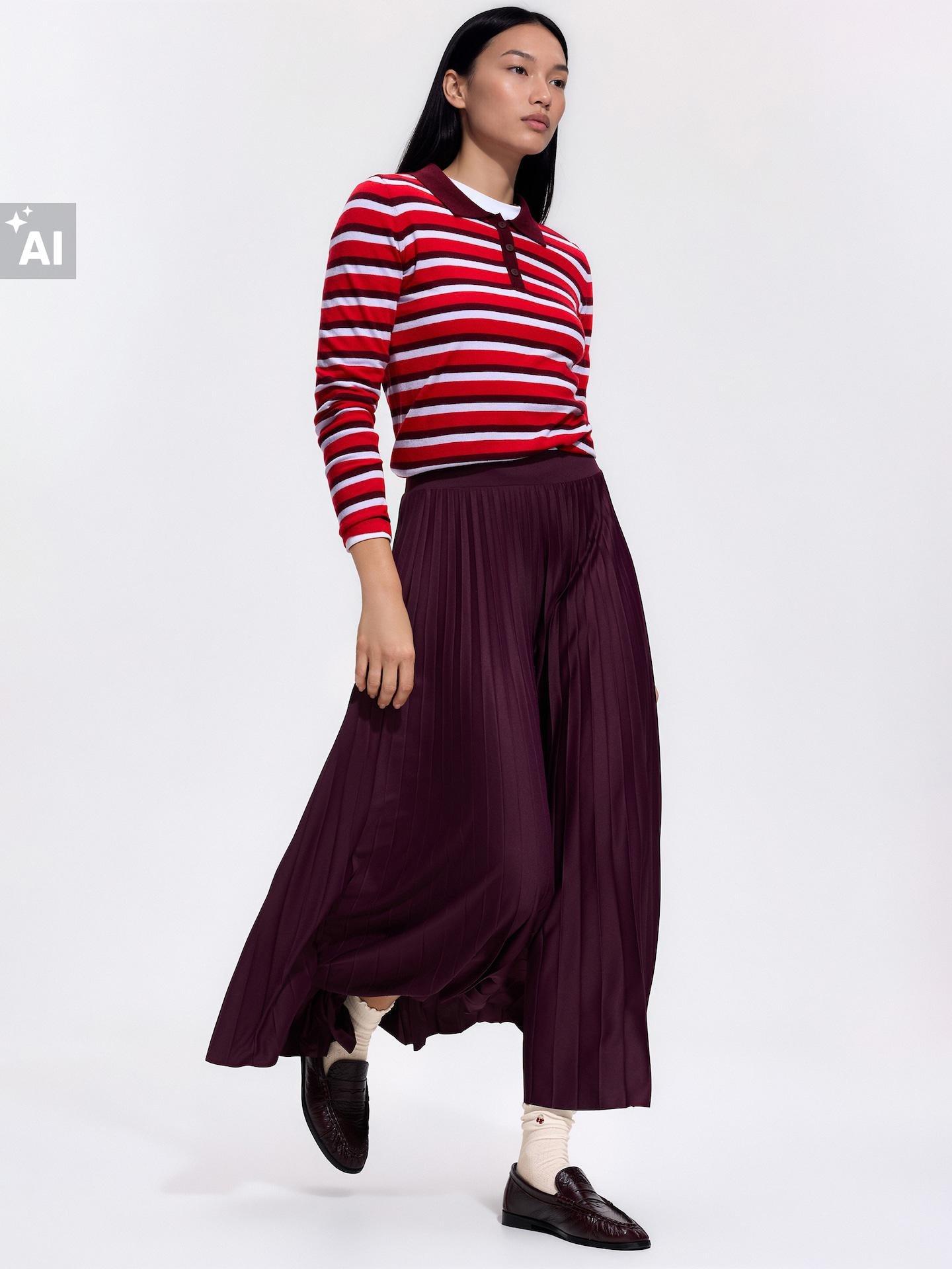 Purple Pleated Maxi Skirt, Purple, large image number 3