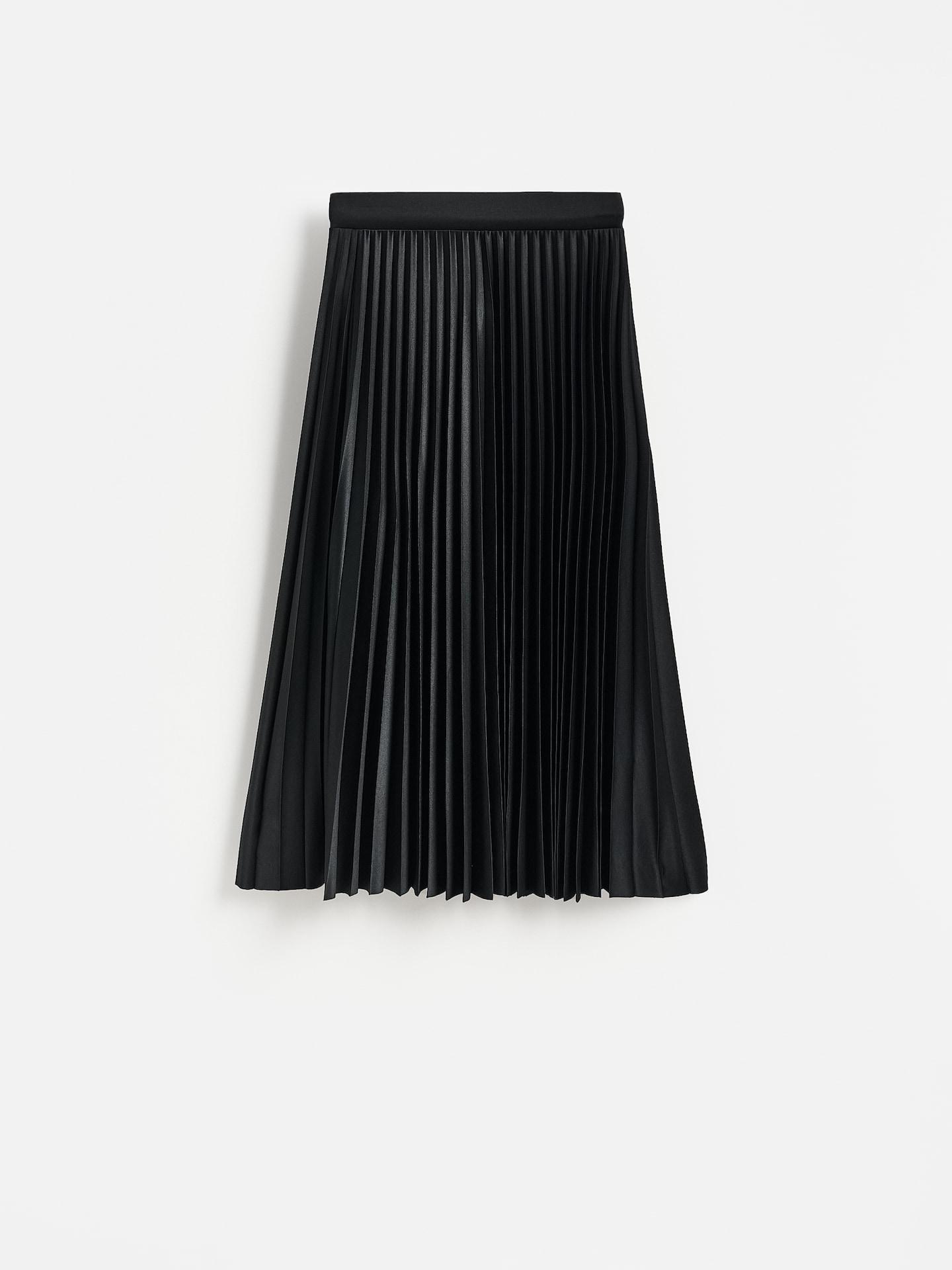 Black Pleated Maxi Skirt, Black, medium