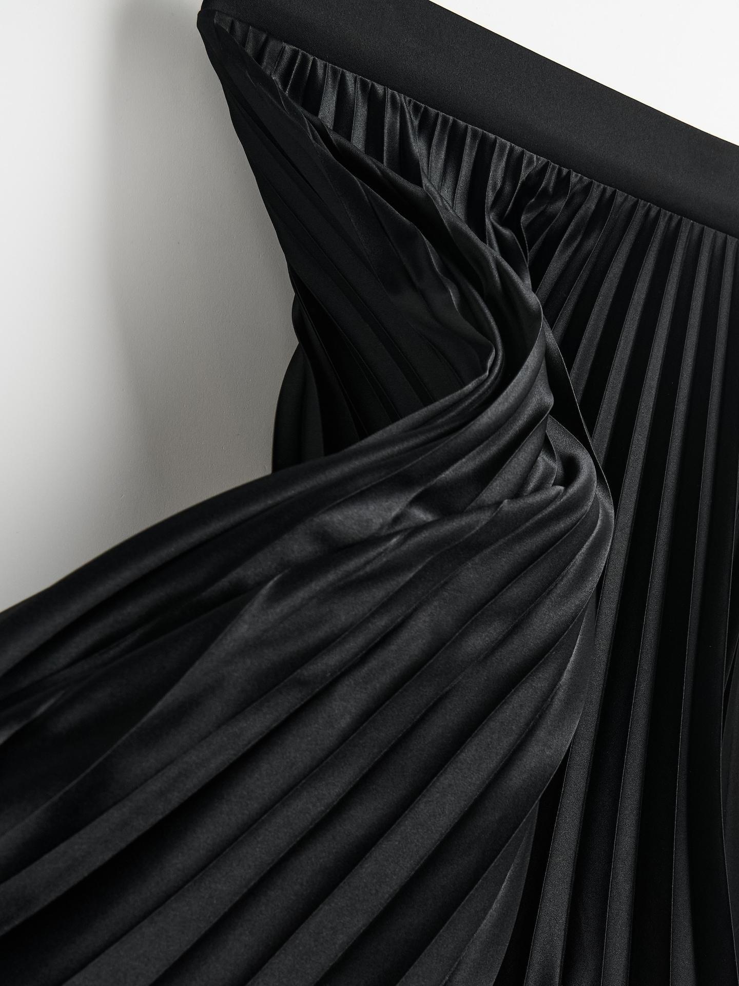 Black Pleated Maxi Skirt, Black, medium