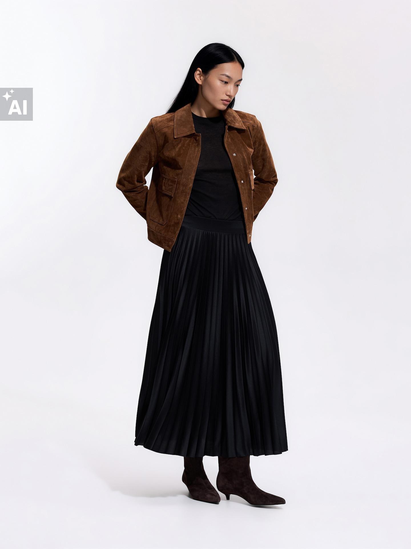Black Pleated Maxi Skirt, Black, large image number 2