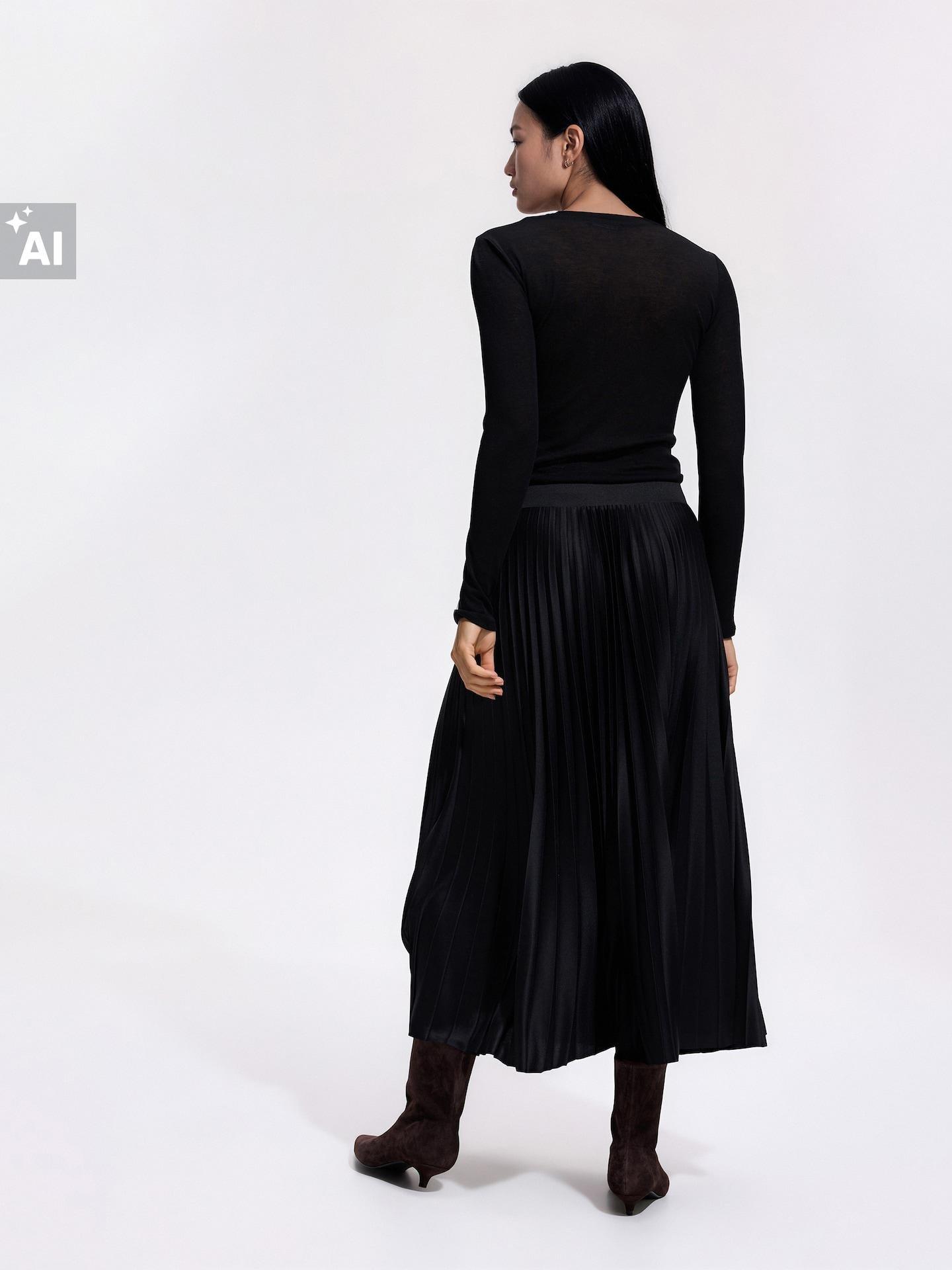Black Pleated Maxi Skirt, Black, large image number 5