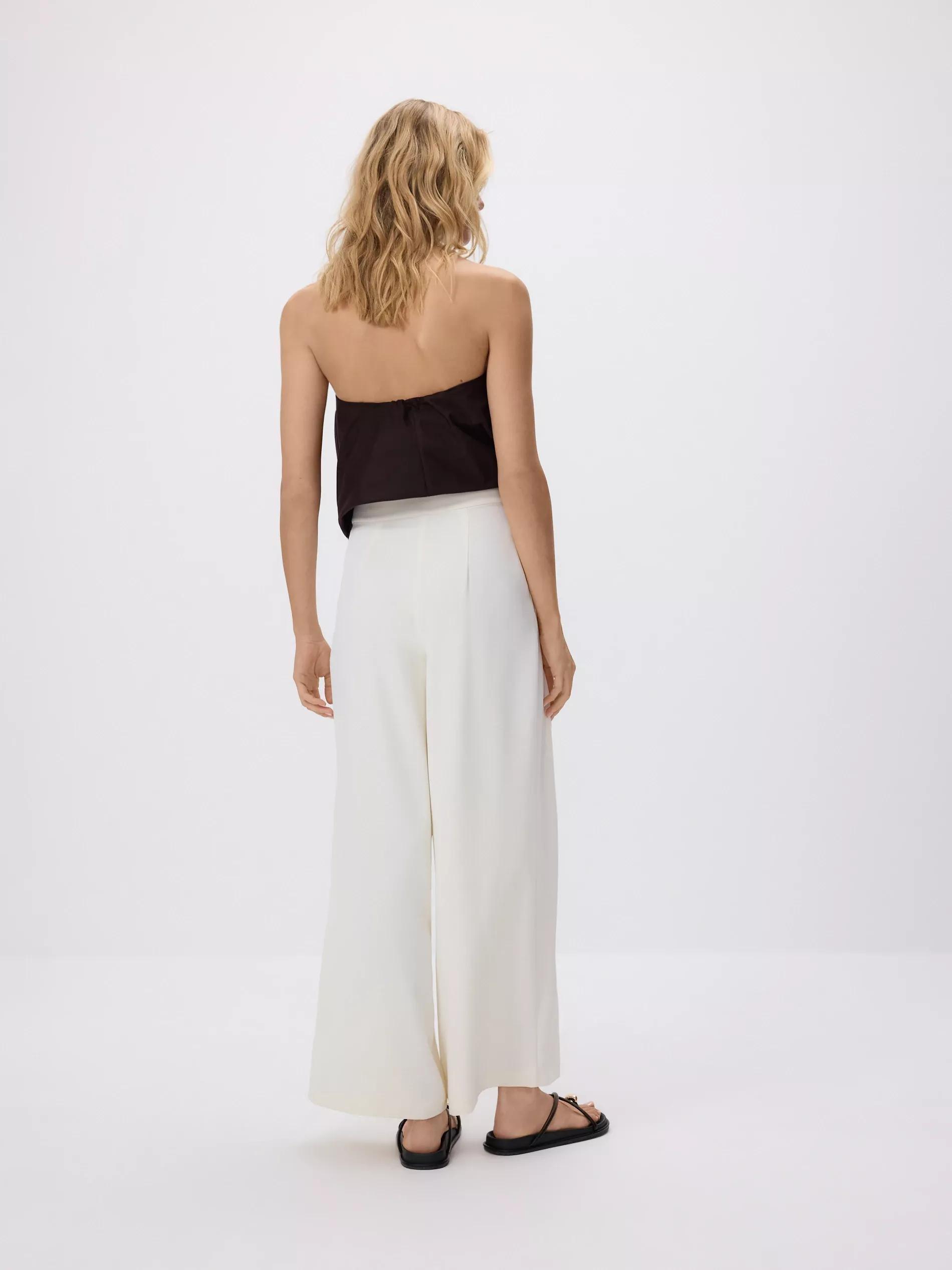 Cream Pleated Wide Leg Trousers, , large image number 3