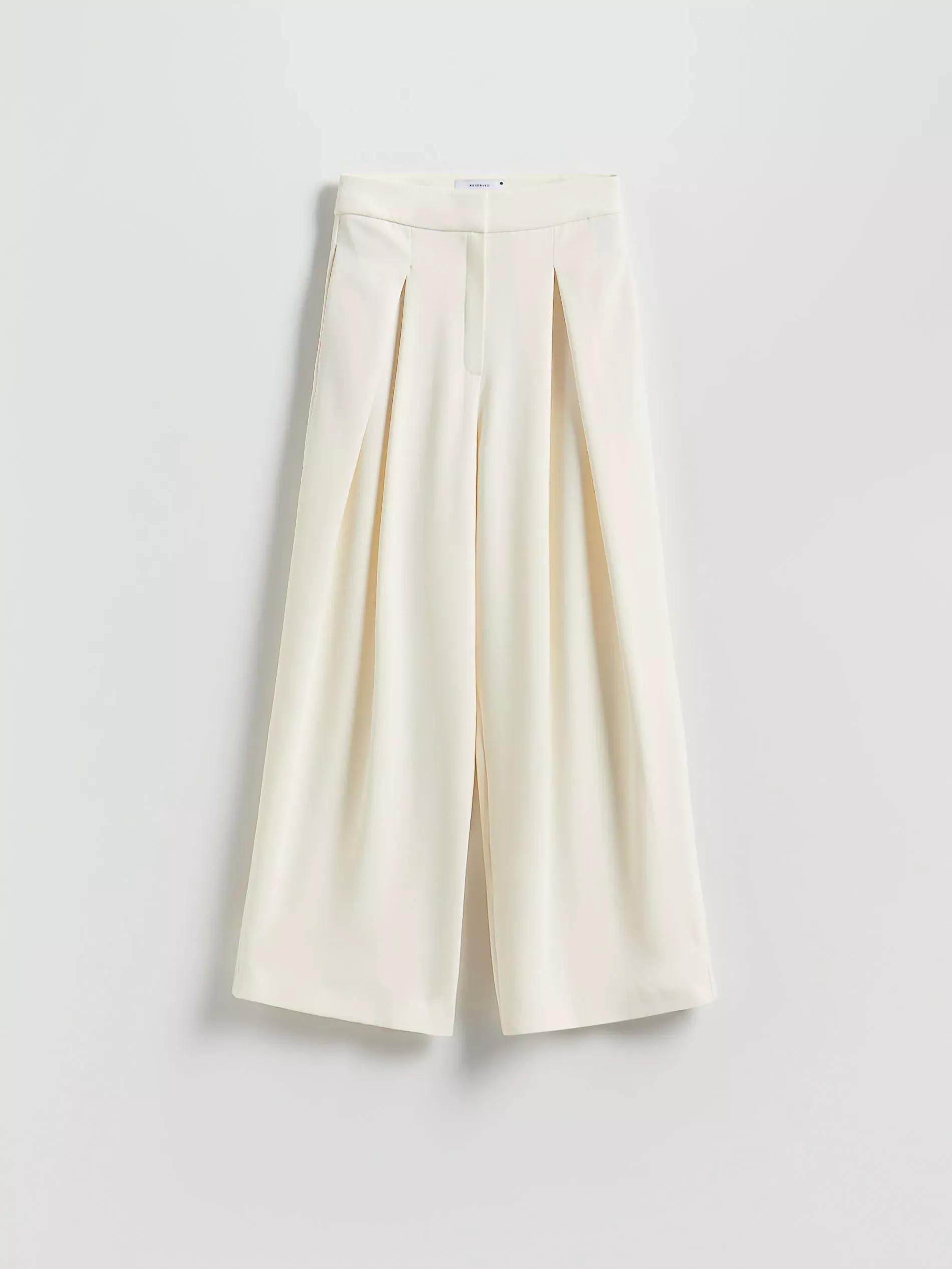 Cream Pleated Wide Leg Trousers, , large image number 4