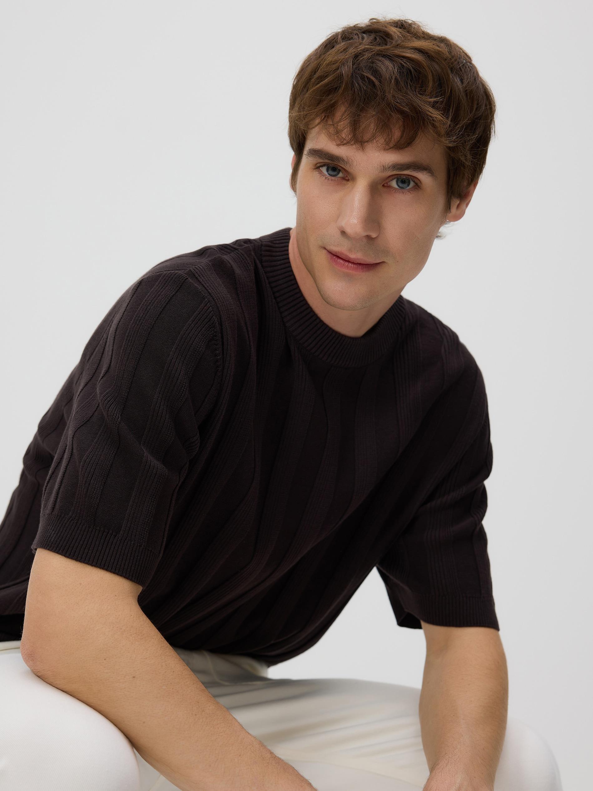 Brown Short-Sleeved Sweater, Brown, large image number 0