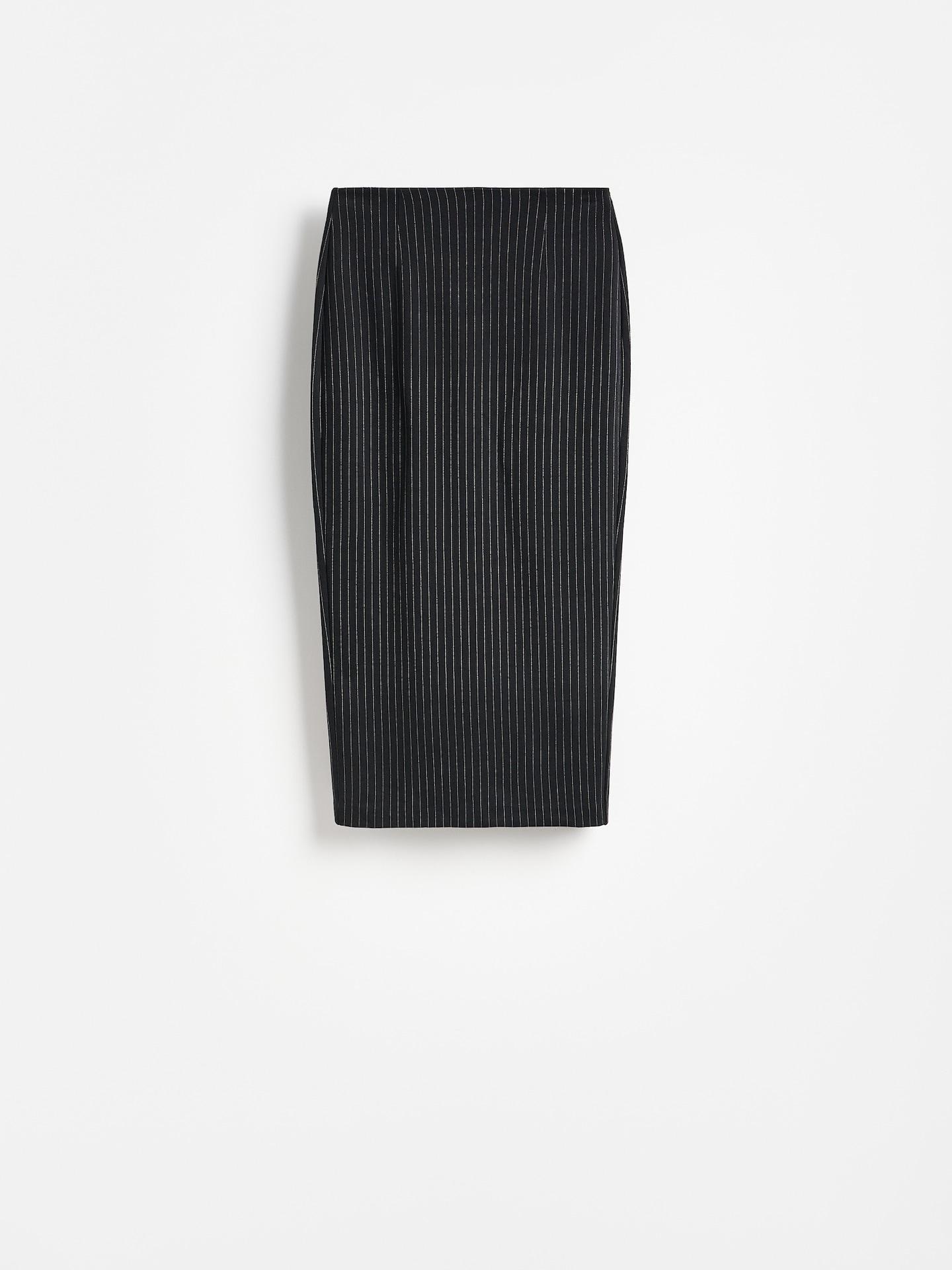 Black Striped Midi Skirt, Black, large image number 0