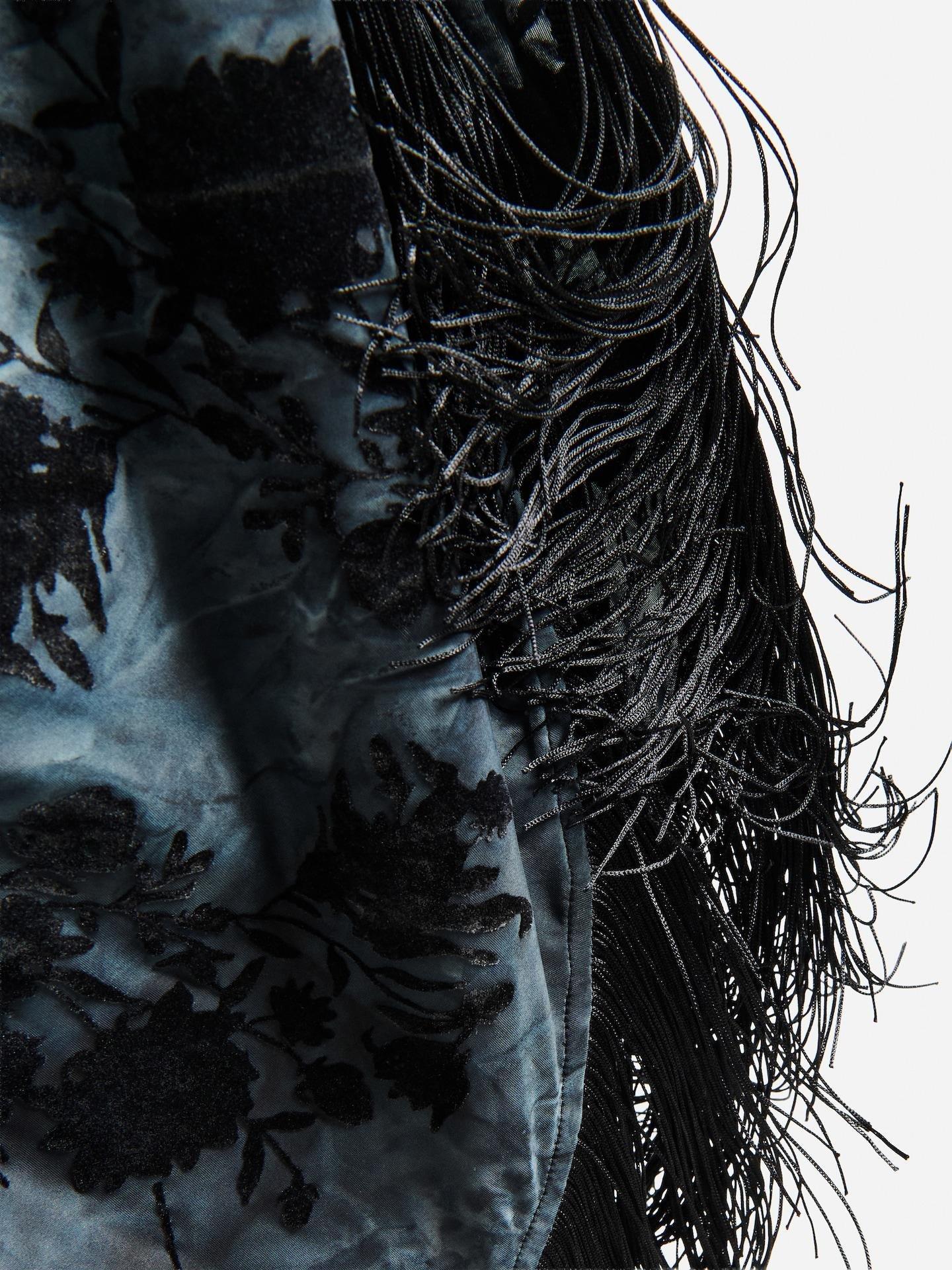 Black Midi Skirt With Fringes, Black, large image number 4